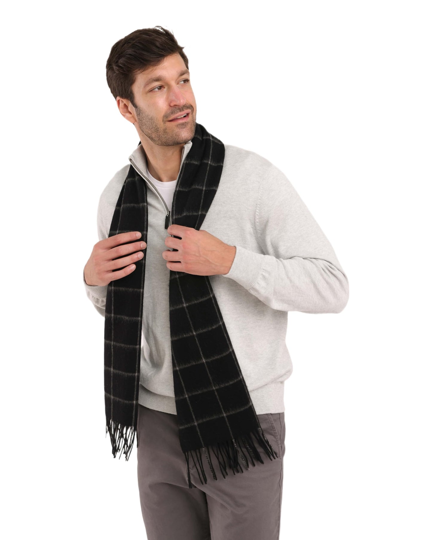 Cashmere Luxe Cashmere Blend Windowpane Woven Scarf