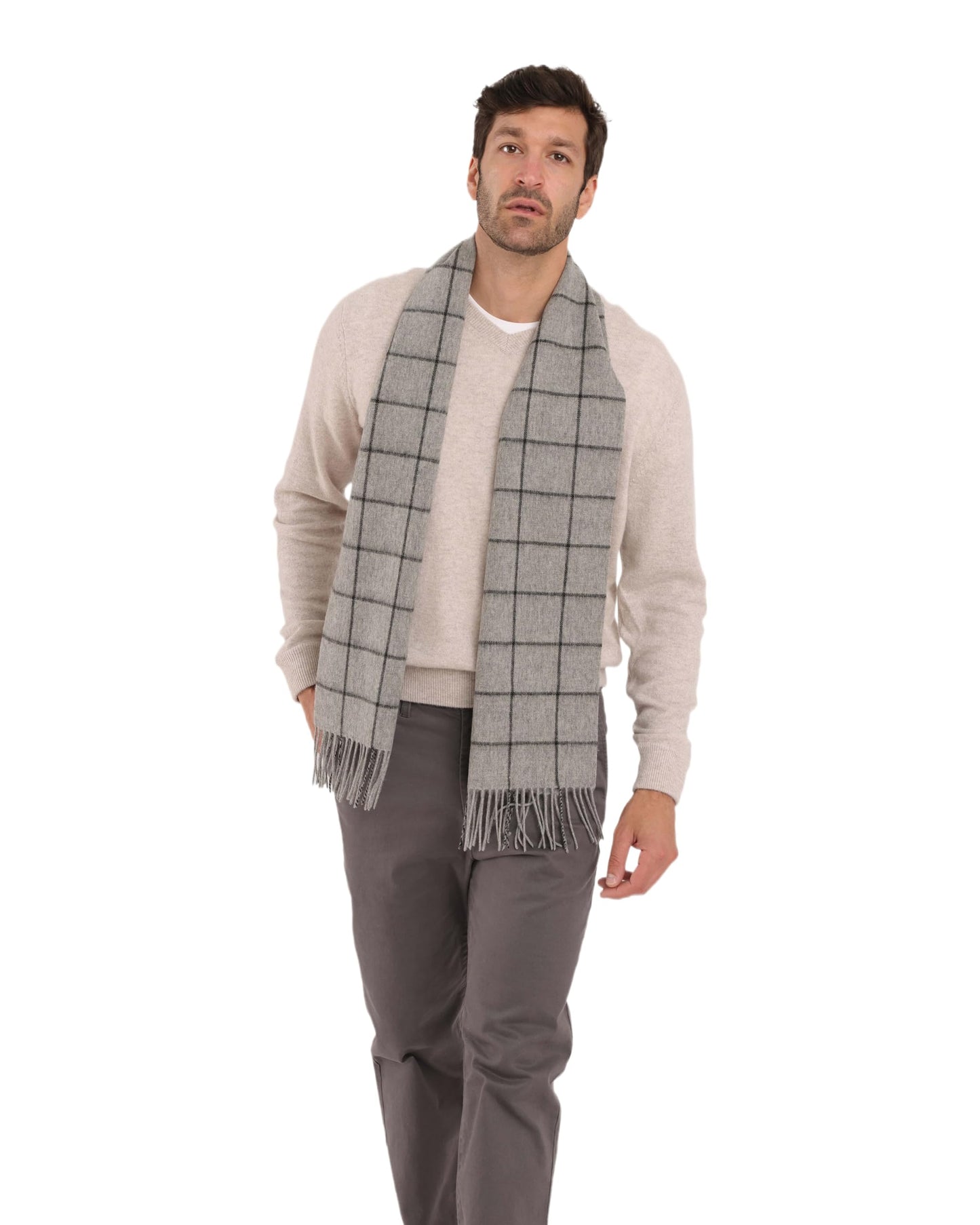 Cashmere Luxe Cashmere Blend Windowpane Woven Scarf