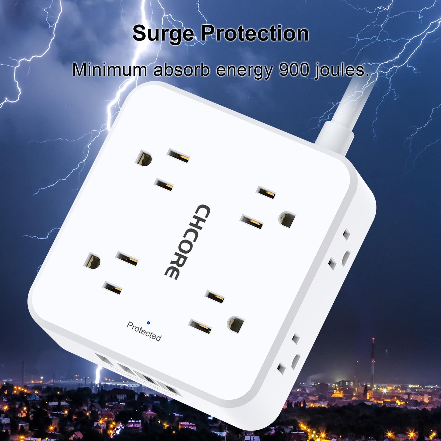 Surge Protector Power Strip - CHCORE 5Ft Braided Extension Cord with 8 Outlets with 4 USB (2 USB C) Charging Ports, Flat Plug Multi Plug Outlet Extender Charging Station for Home Office, ETL, White