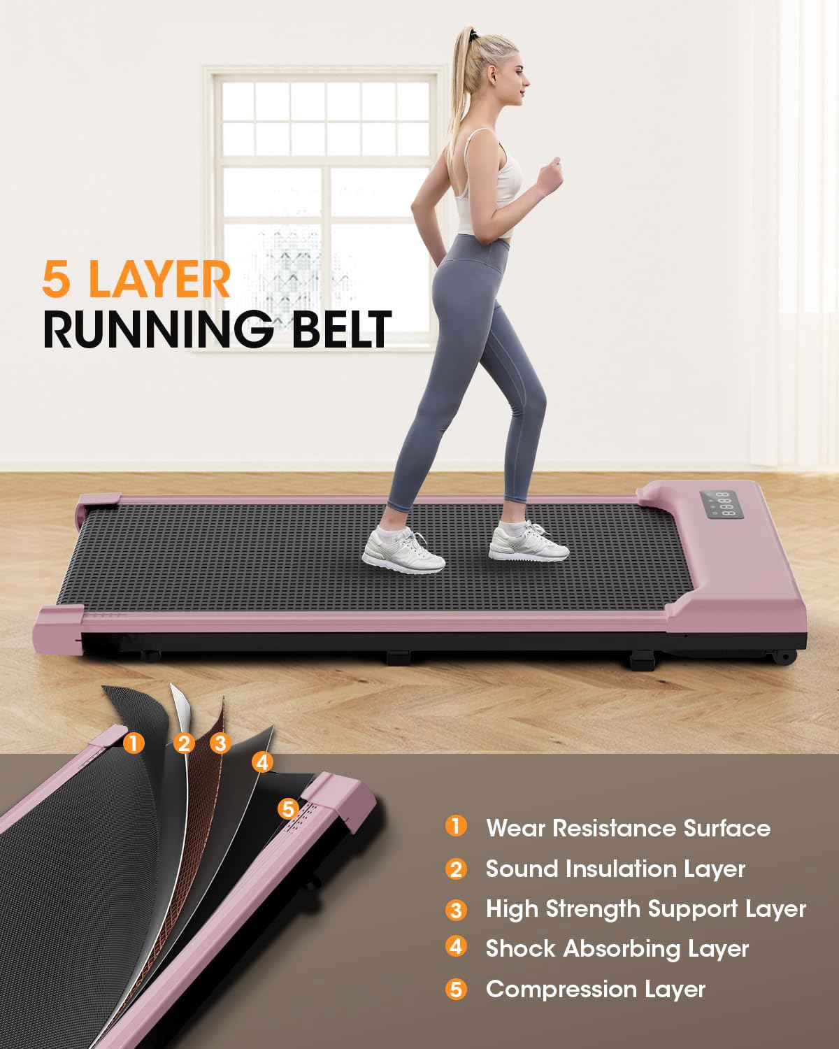 THAILE Walking Pad Treadmill 300 lb Capacity, Small Walking Pad for Small Spaces, 3 in 1 Portable Treadmill for Home and Office with LED Display, 2.5 HP and Remote Control