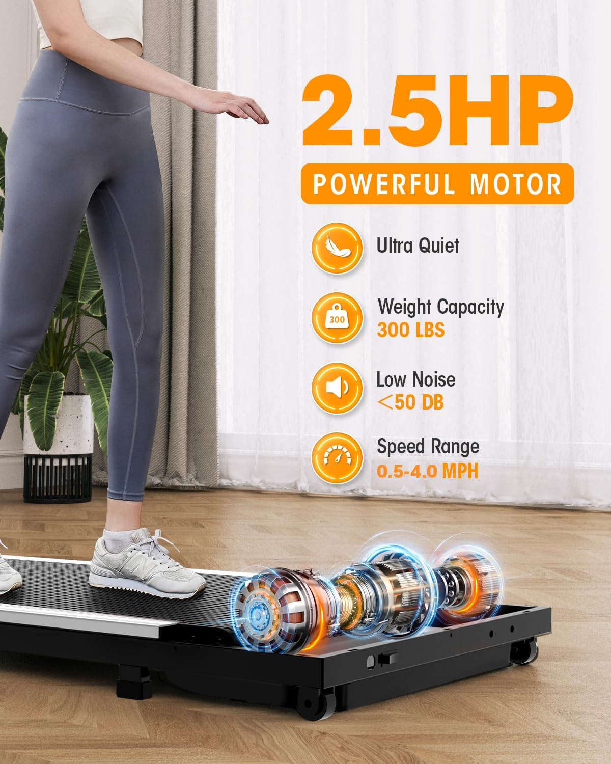 THAILE Walking Pad Treadmill 300 lb Capacity, Small Walking Pad for Small Spaces, 3 in 1 Portable Treadmill for Home and Office with LED Display, 2.5 HP and Remote Control