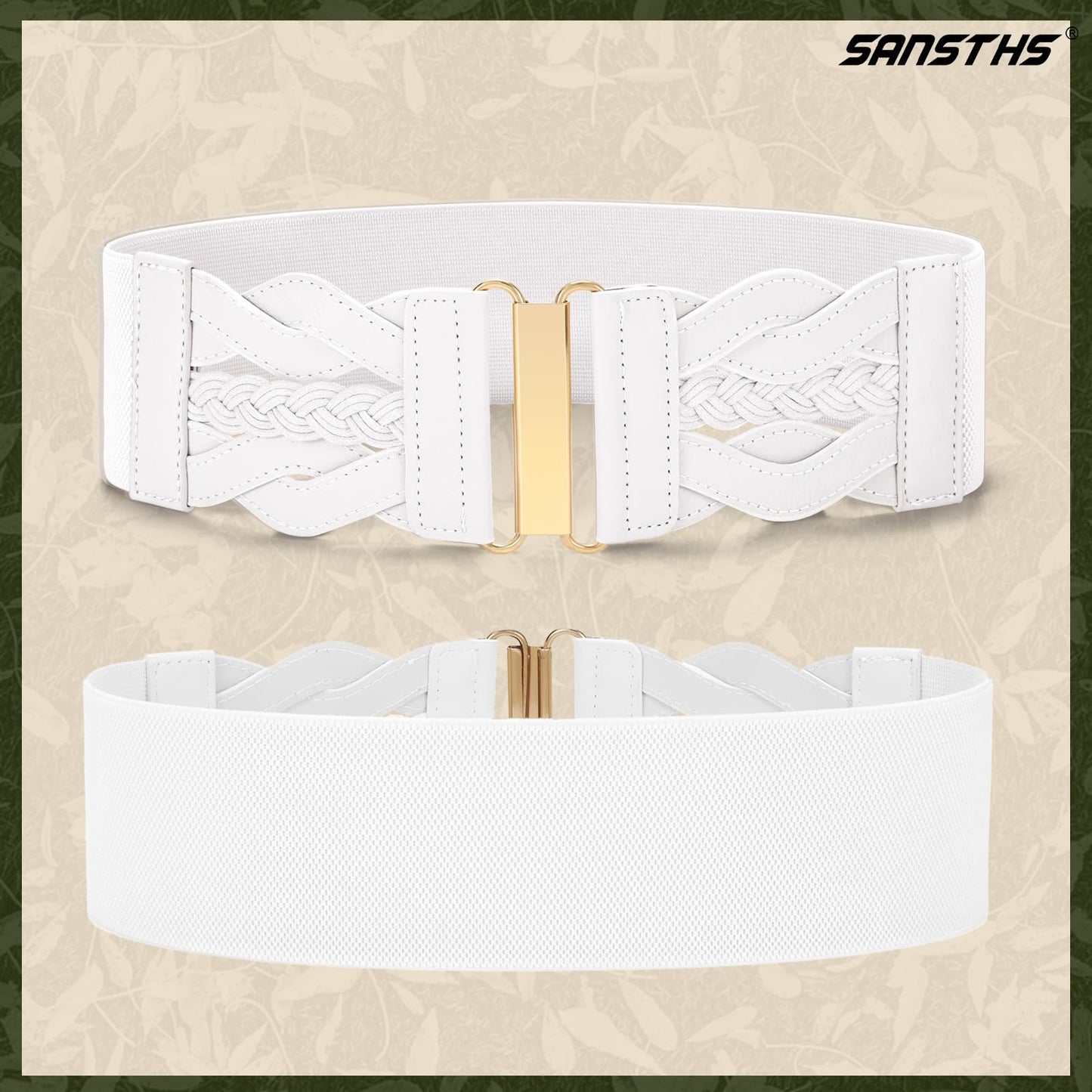 SANSTHS Vintage Stretchy Belt for Women, Womens Wide Elastic Belts for Dresses Coats, Fashion Womens Belts with Gold Buckle