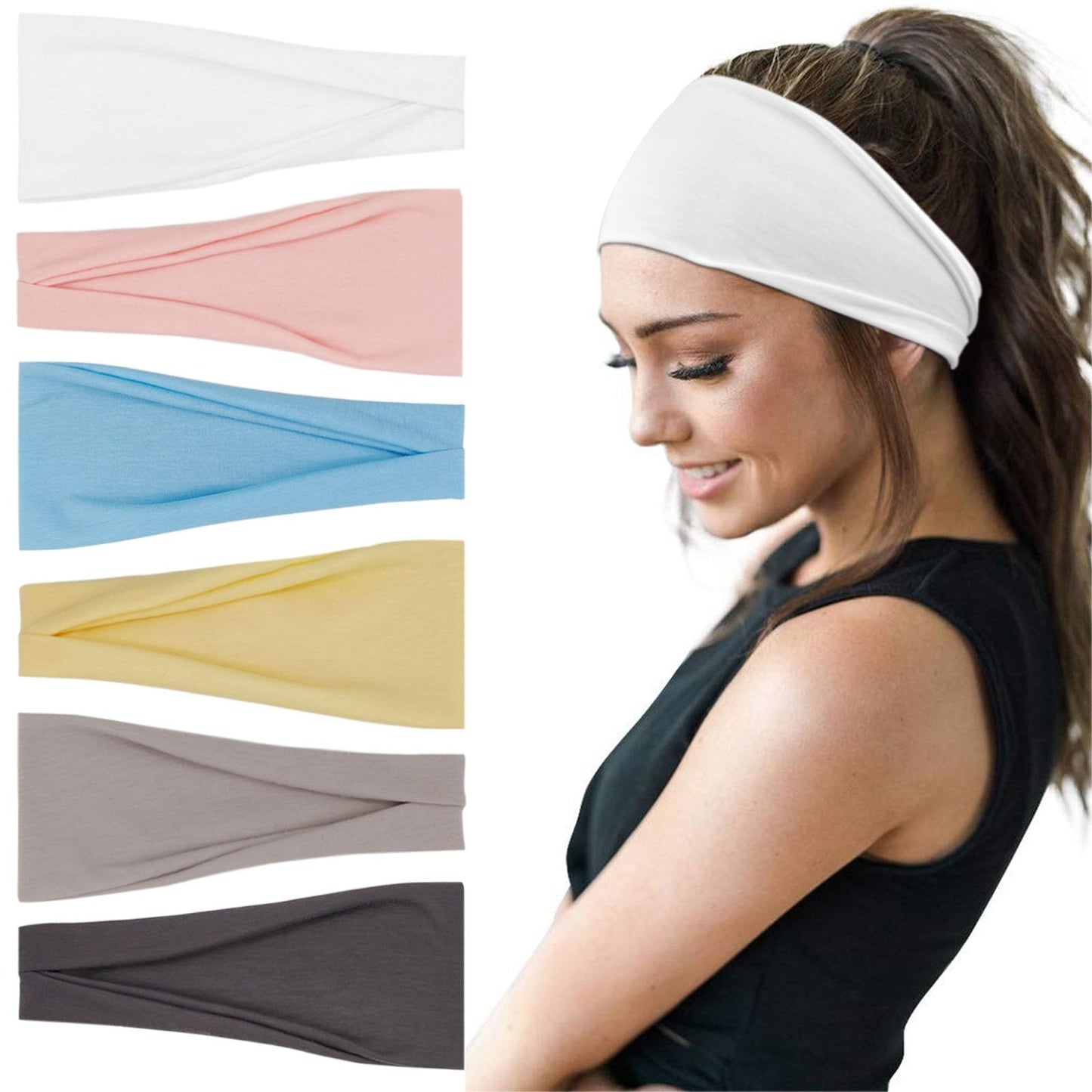 Boho Headbands For Women Fashion Wide Headband Yoga Workout Head Bands Hair Accessories Band 6 Pack