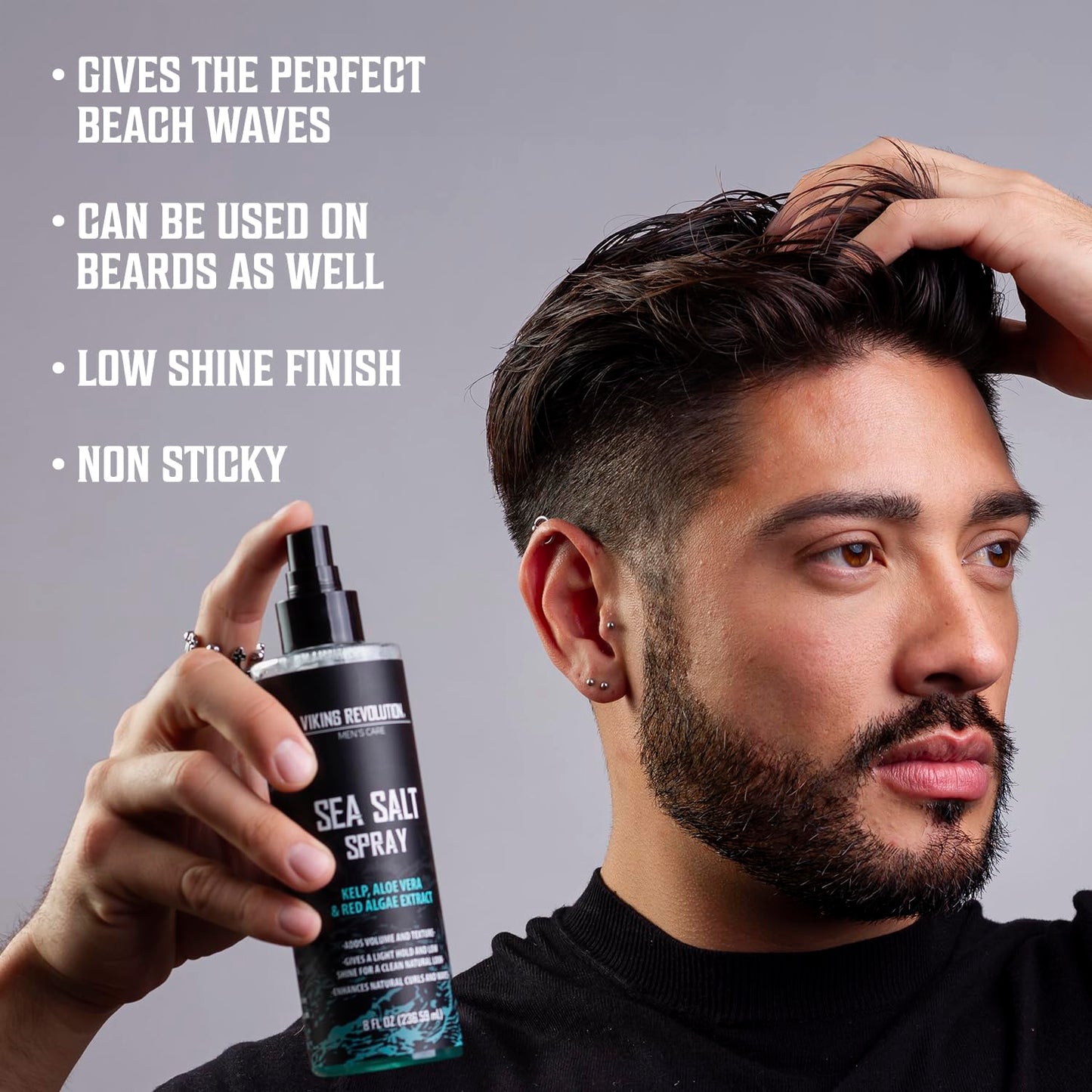 Viking Revolution Sea Salt Spray for Hair Men - Hair Texturizing Spray with Kelp, Aloe Vera and Red Algae Extract - Surf Spray to Add Volume and Texture Sea Salt Spray for Men Beach Hair Spray - 8.8oz