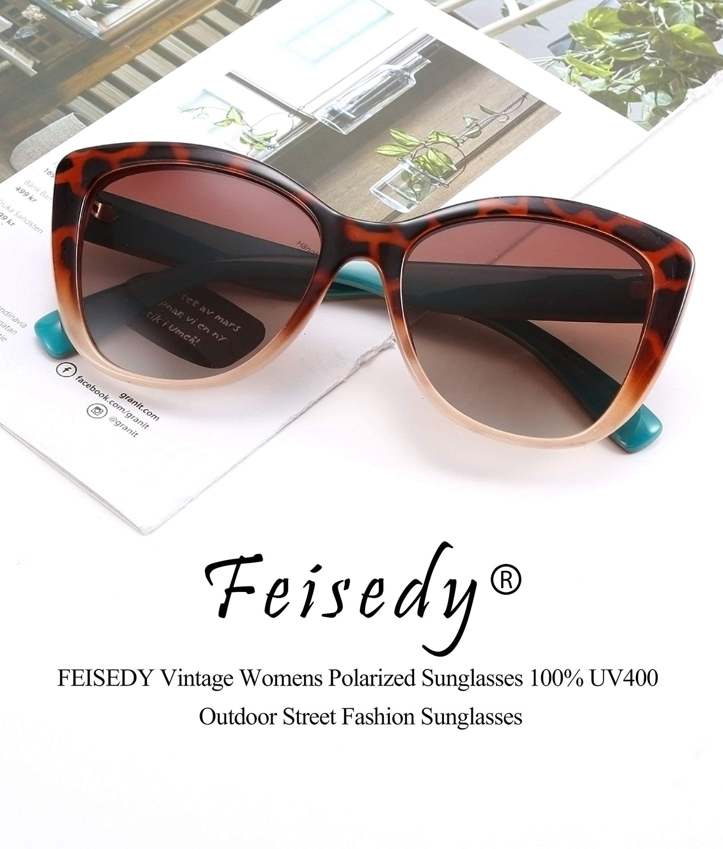 FEISEDY Polarized Vintage Sunglasses American Womens Square Jackie O Cat Eye Sunglasses B2451