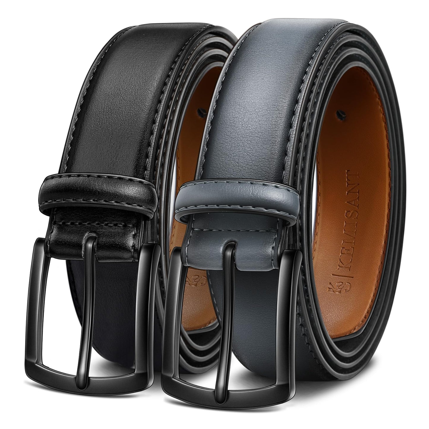 KEMISANT Men Belt 2Pack – Genuine Leather Belt for Men Dress Casual Golf Jeans 1 3/8"