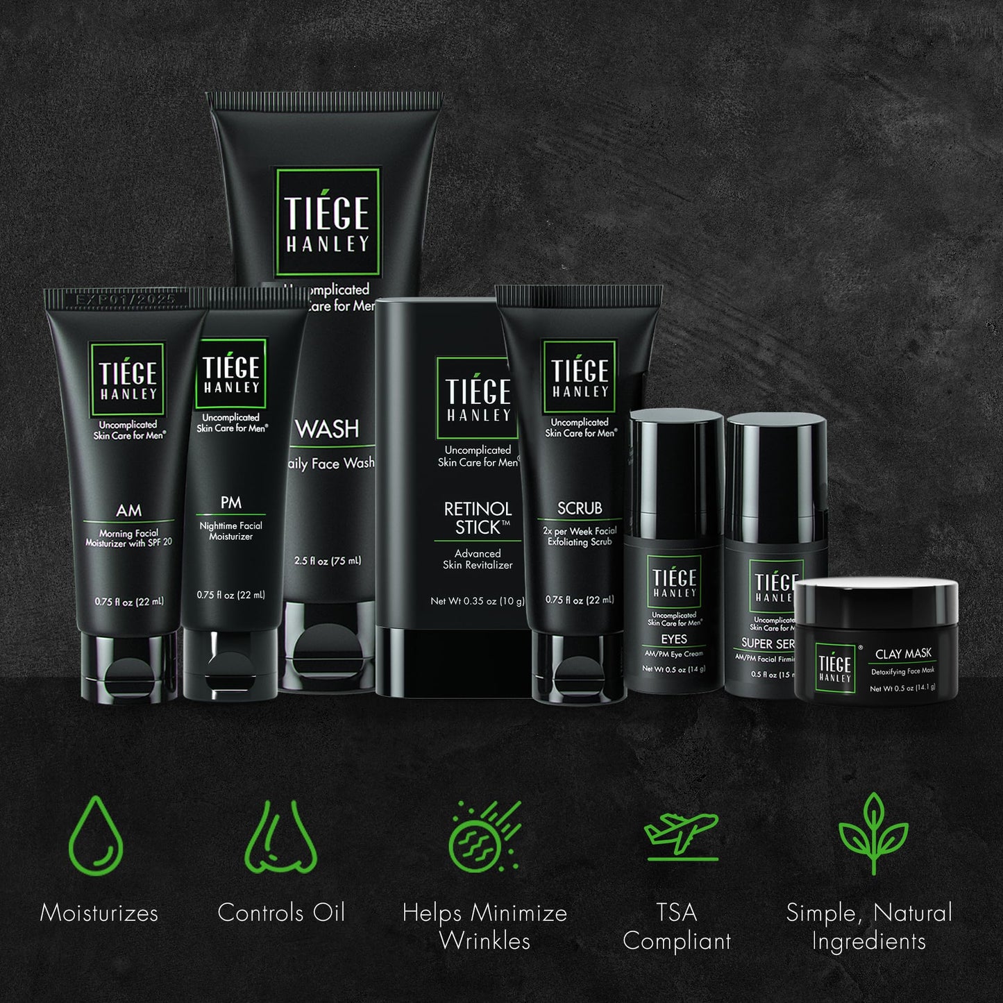 Tiege Hanley Mens Skin Care Set, Anti-Aging Skin Care Routine for Men (System Level 3) - Men's Skincare Set for Fines Lines Includes Face Wash, Scrub, Moisturizer, Eye Cream, & Face Serum