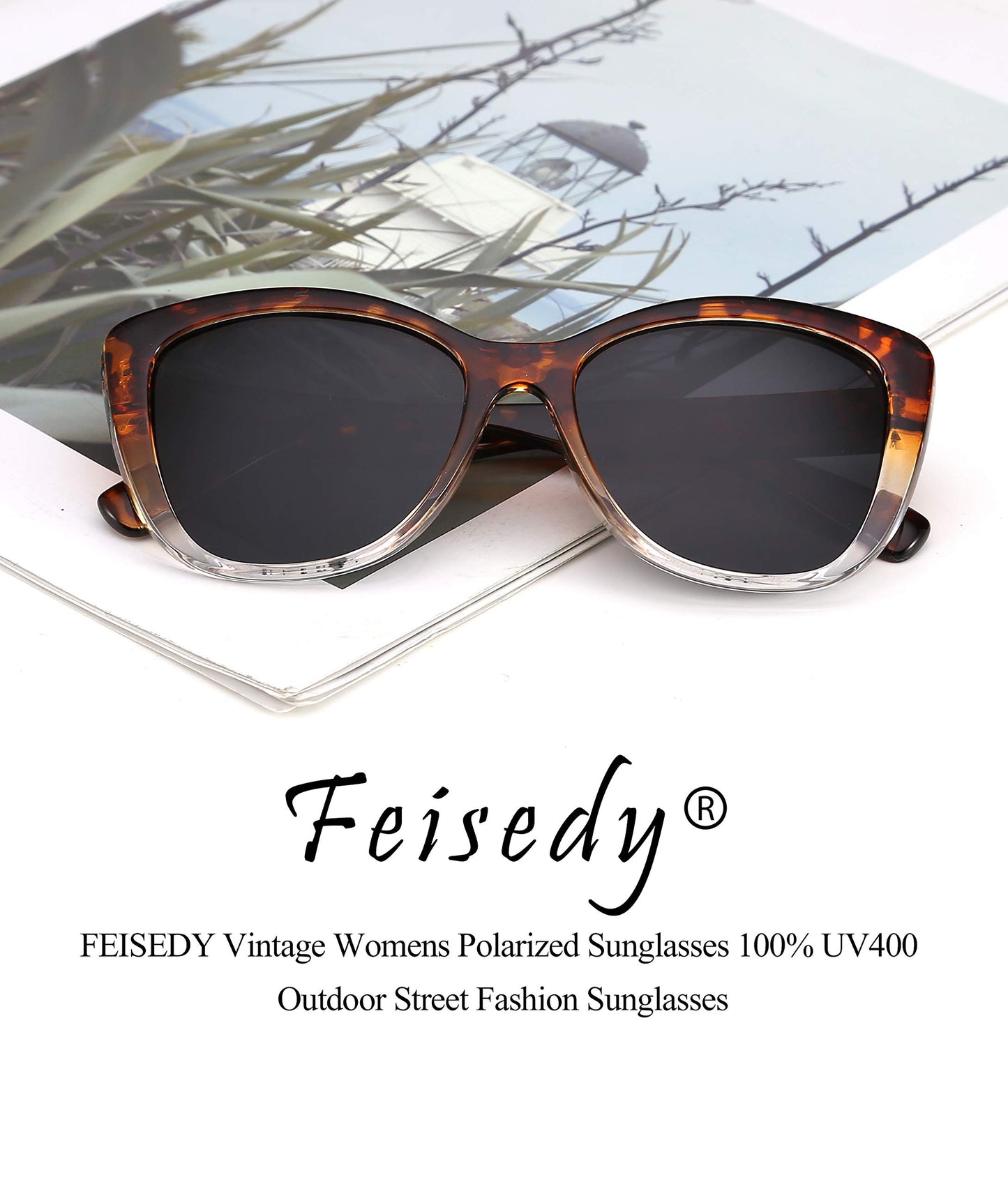 FEISEDY Polarized Vintage Sunglasses American Womens Square Jackie O Cat Eye Sunglasses B2451