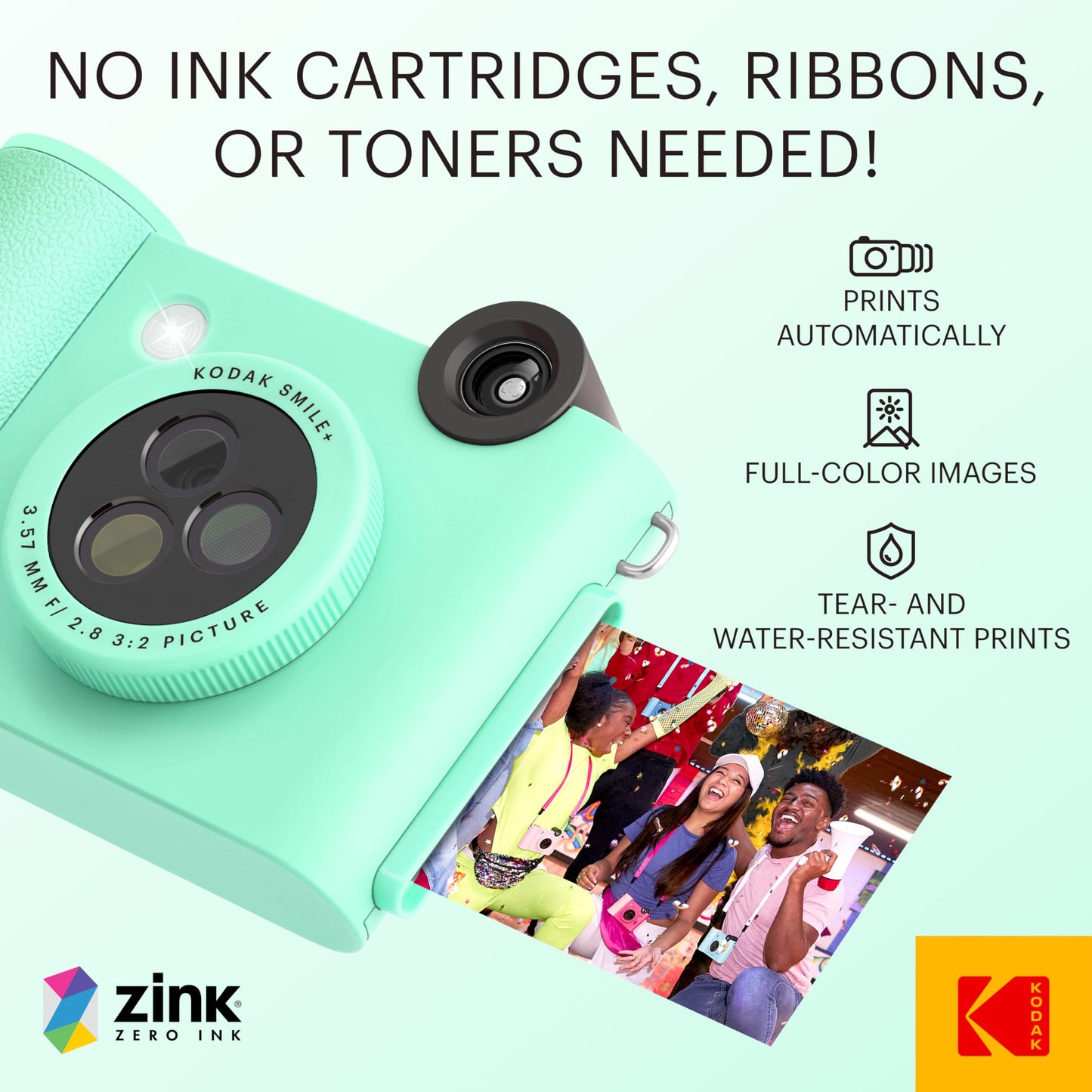 KODAK Smile+ 2-in-1 Digital Instant Print Camera & Wireless Bluetooth Photo Printer - 10MP, Special-Effect Rotating Lens, Zink 2x3” Sticky-Back Photos, Print via Fun App from Smart Devices - Fuchsia