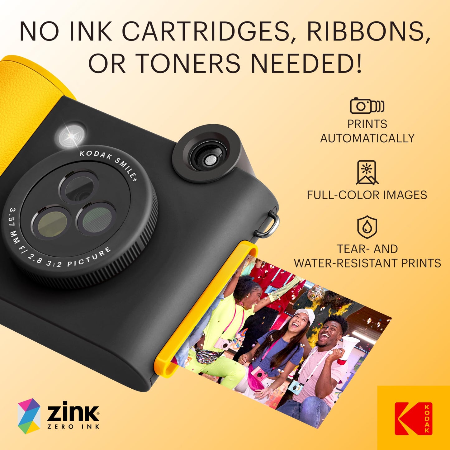 KODAK Smile+ 2-in-1 Digital Instant Print Camera & Wireless Bluetooth Photo Printer - 10MP, Special-Effect Rotating Lens, Zink 2x3” Sticky-Back Photos, Print via Fun App from Smart Devices - Fuchsia