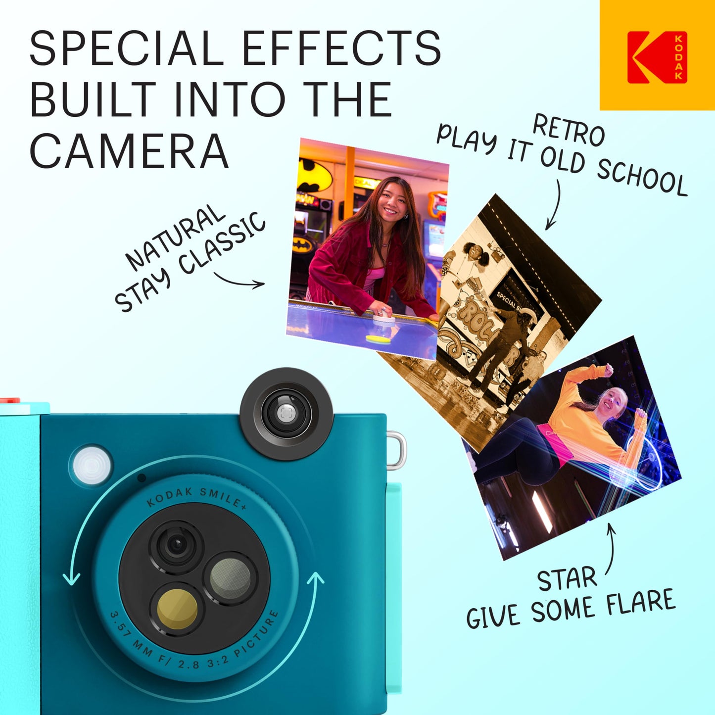 KODAK Smile+ 2-in-1 Digital Instant Print Camera & Wireless Bluetooth Photo Printer - 10MP, Special-Effect Rotating Lens, Zink 2x3” Sticky-Back Photos, Print via Fun App from Smart Devices - Fuchsia