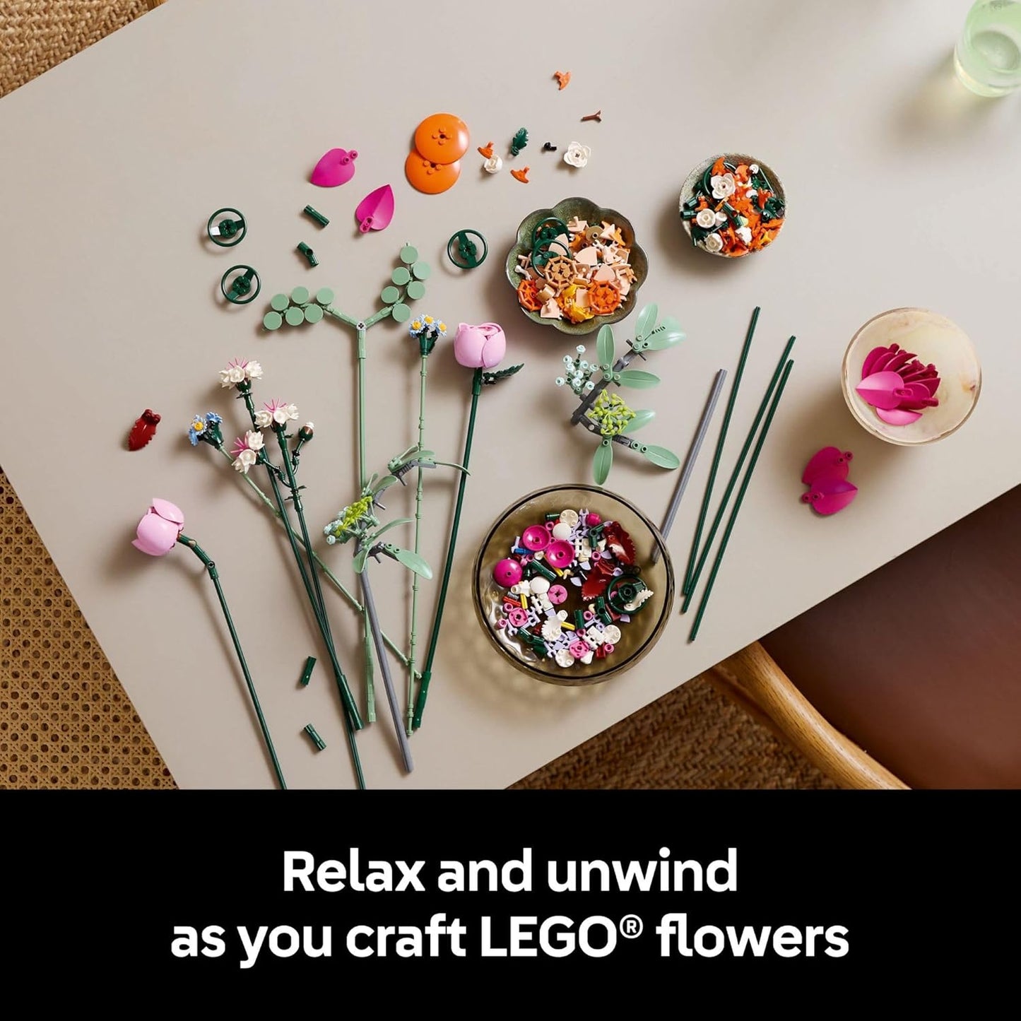 LEGO Botanicals Pretty Pink Flower Bouquet Building Sets for Adults - Artificial Flowers for Home Decor, Centerpieces for Tables - Gift for Valentines Day for Her & Him - 10342