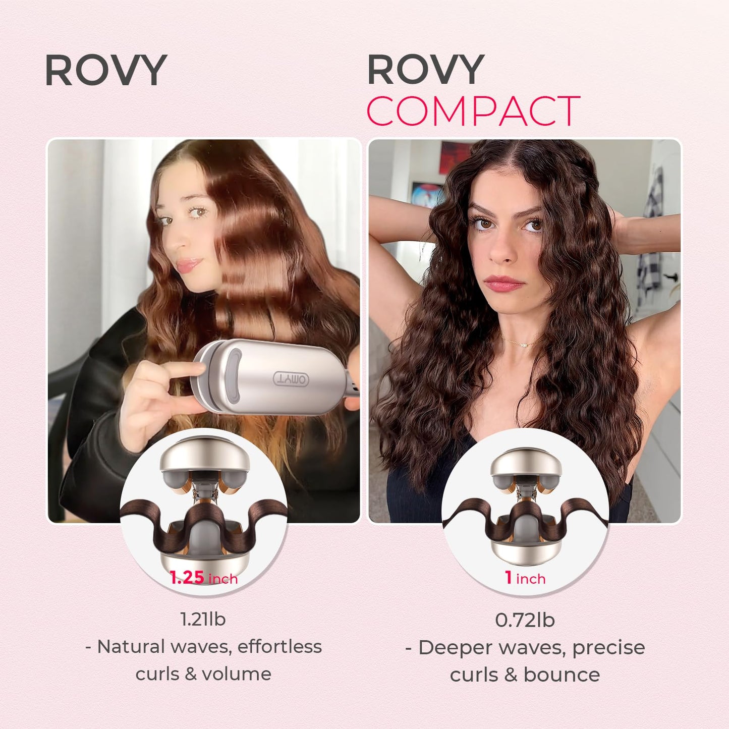 Curling Iron Hair Crimper Waver - TYMO ROVY Beach Waves Curling Wand, Ionic Deep Waver Hair Curler Tool with Ceramic 3 Barrel for Women, Dual Voltage, Anti-Scald, Easy to Use, Pink, 1.25 Inch