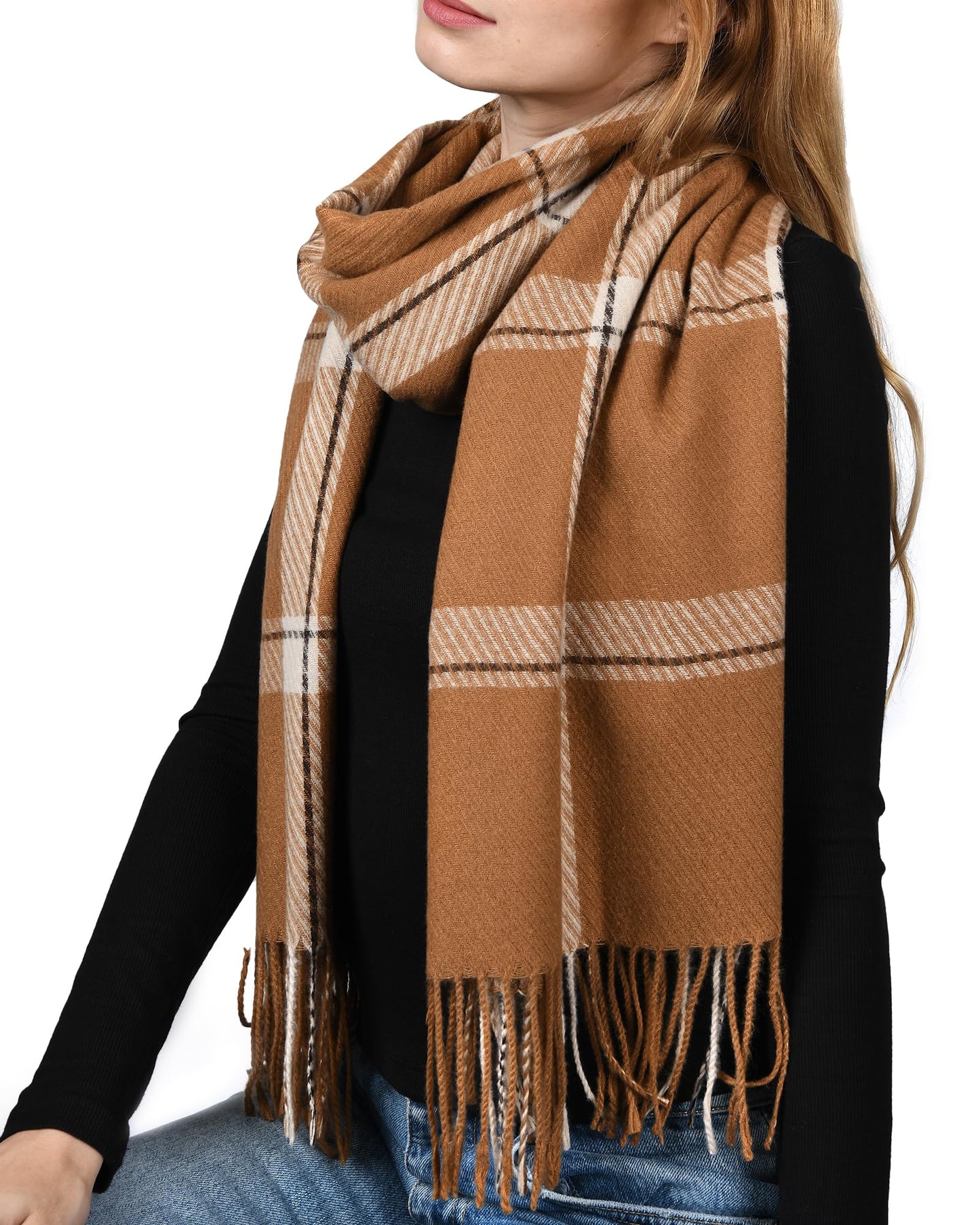 FURTALK Winter Scarf for Women Shawl Cashmere Feel Tassel Plaid Large Oversized Scarves Wraps