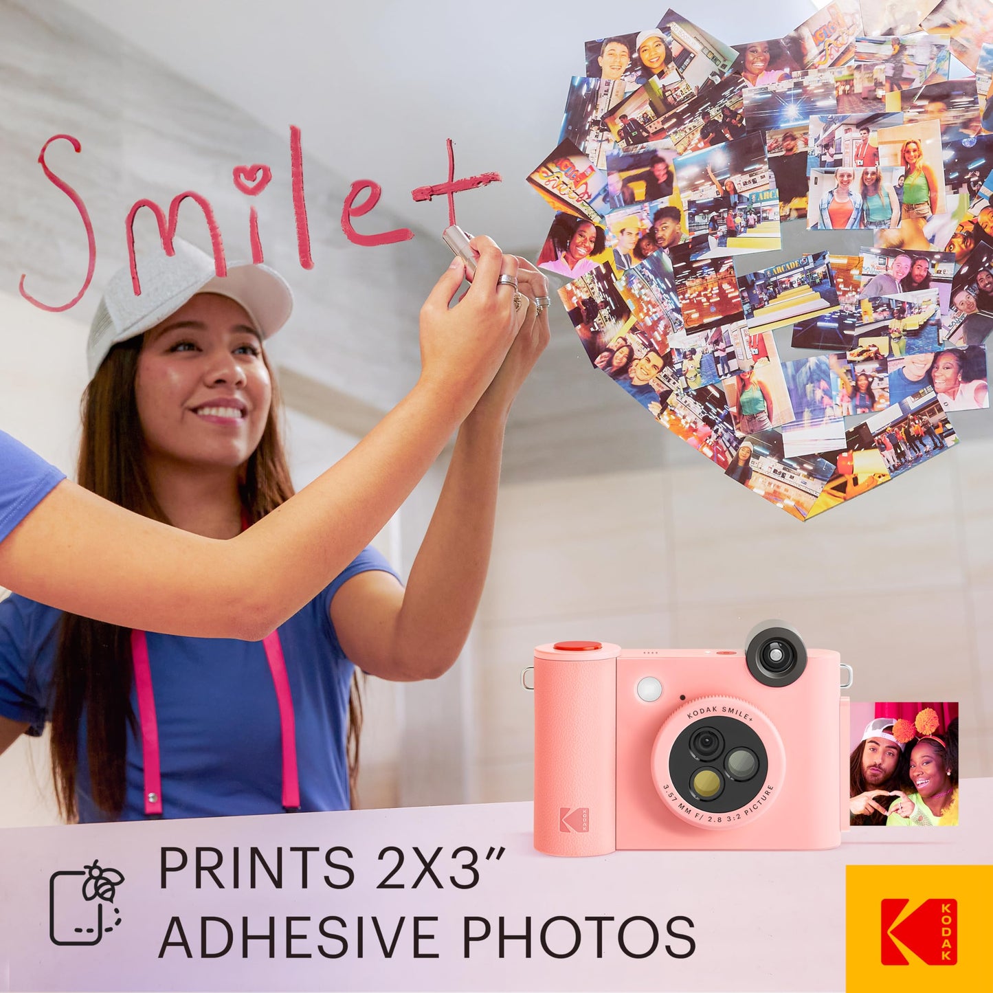 KODAK Smile+ 2-in-1 Digital Instant Print Camera & Wireless Bluetooth Photo Printer - 10MP, Special-Effect Rotating Lens, Zink 2x3” Sticky-Back Photos, Print via Fun App from Smart Devices - Fuchsia