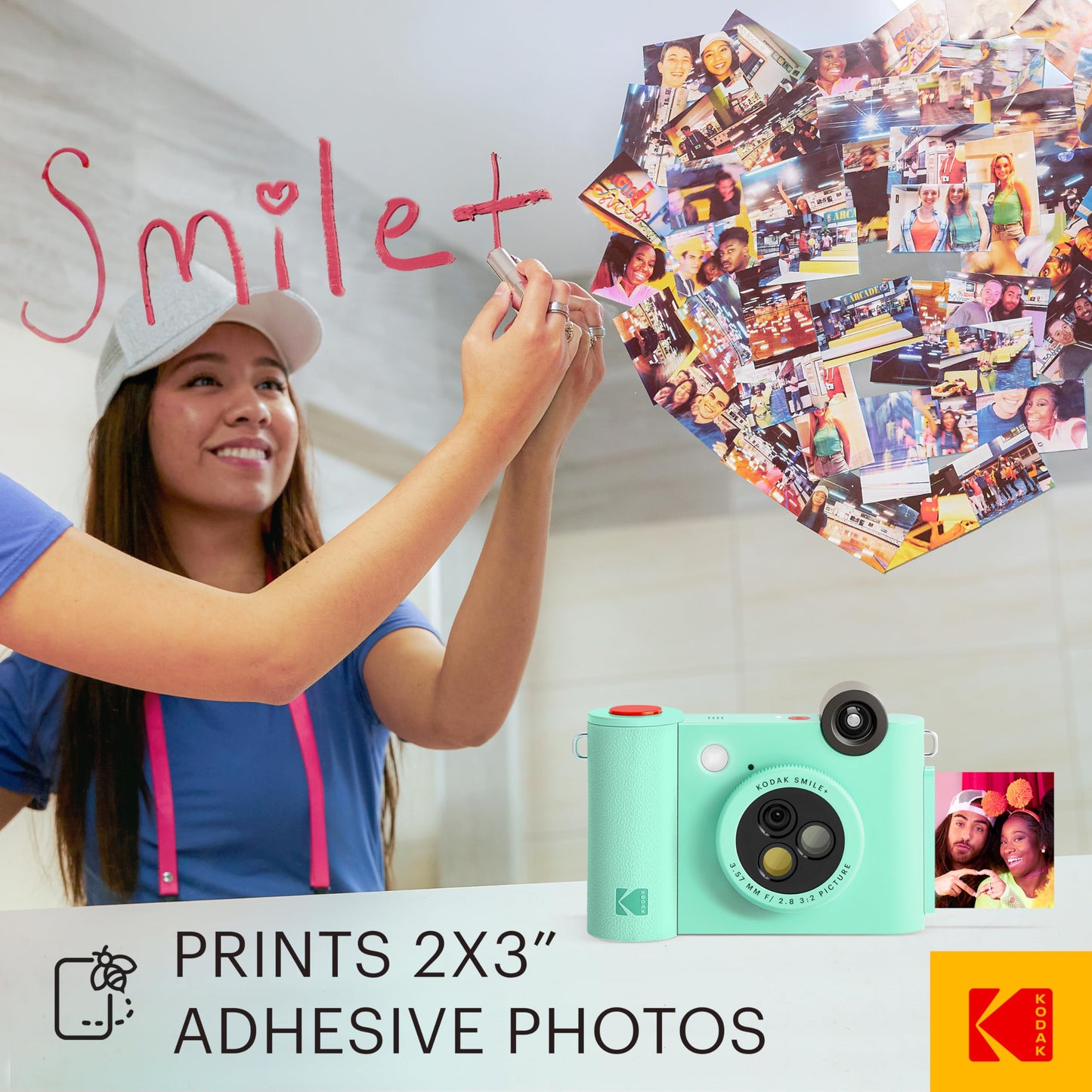 KODAK Smile+ 2-in-1 Digital Instant Print Camera & Wireless Bluetooth Photo Printer - 10MP, Special-Effect Rotating Lens, Zink 2x3” Sticky-Back Photos, Print via Fun App from Smart Devices - Fuchsia