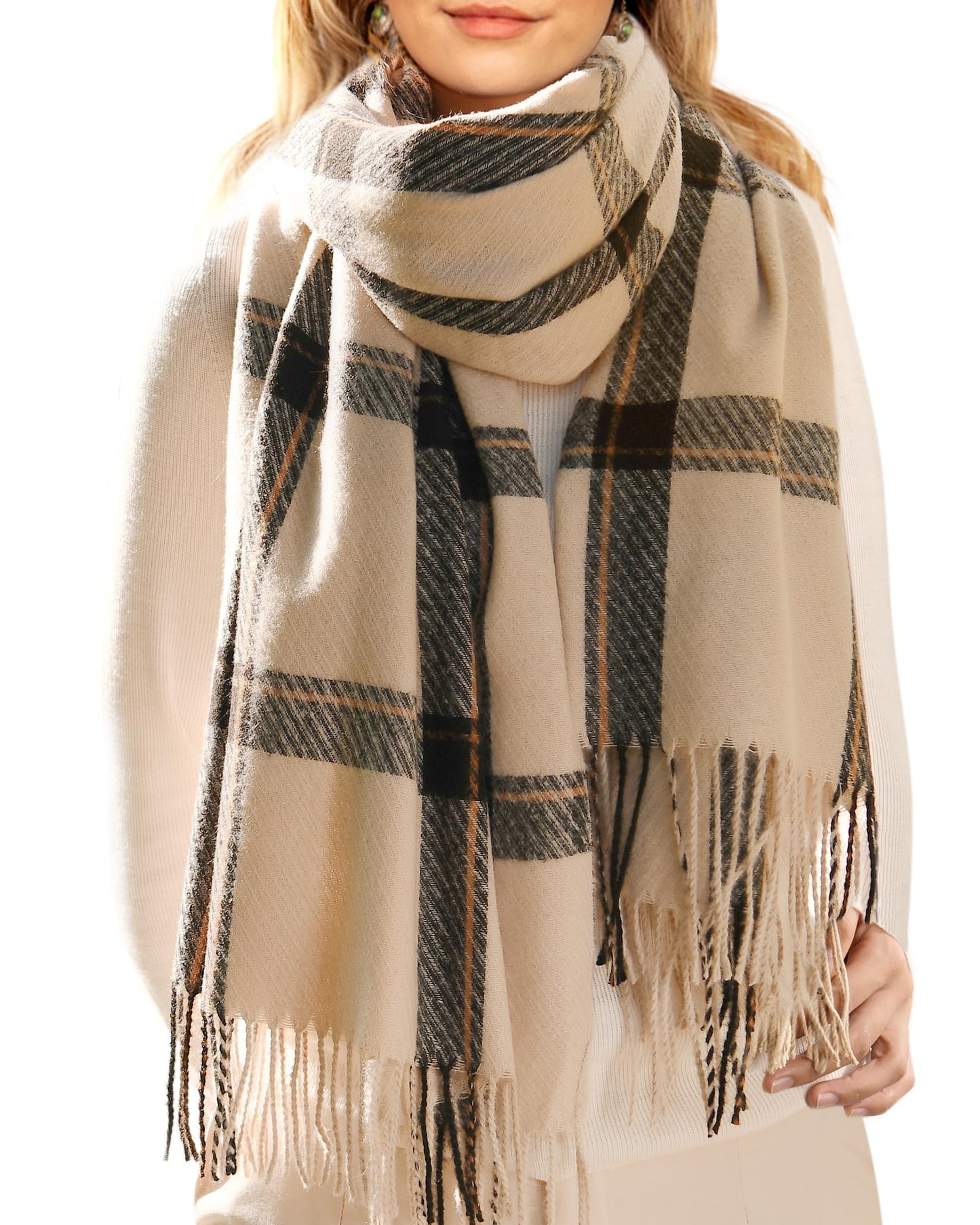 FURTALK Winter Scarf for Women Shawl Cashmere Feel Tassel Plaid Large Oversized Scarves Wraps