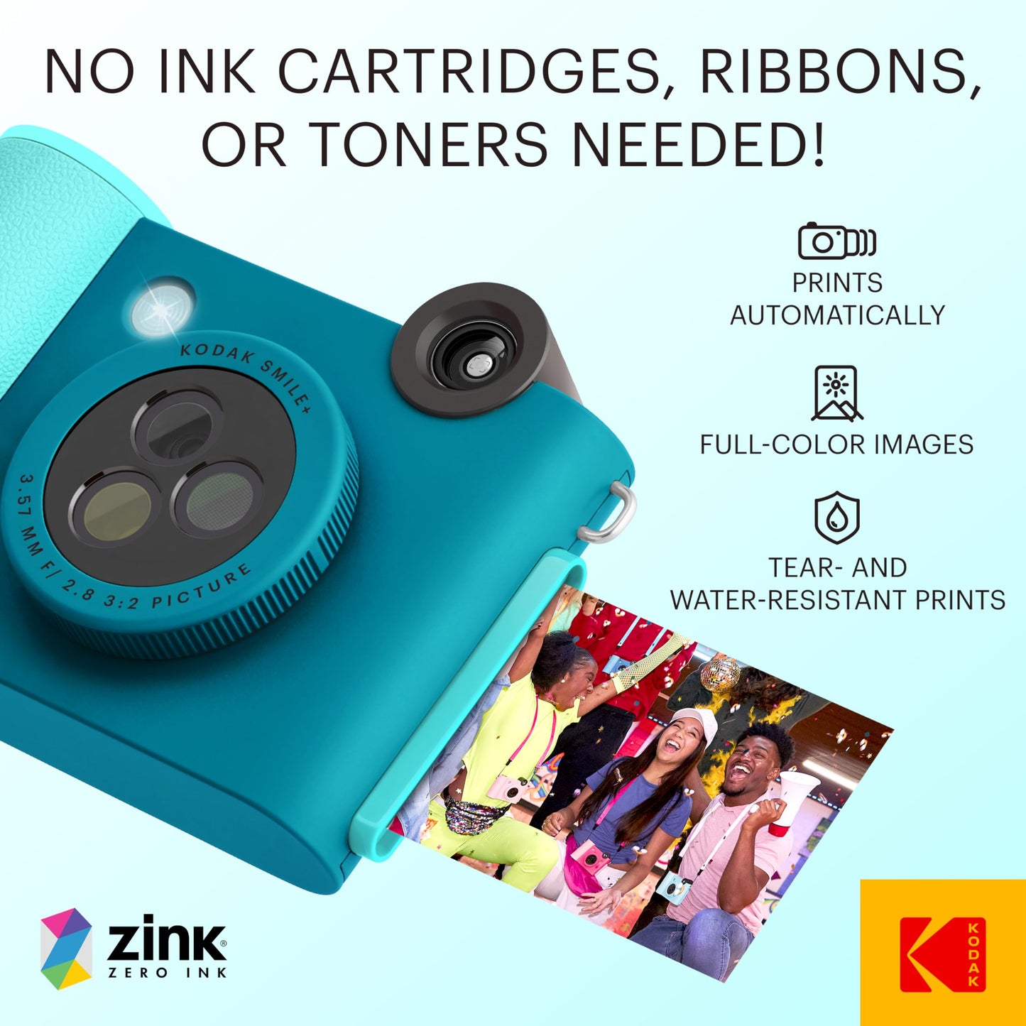 KODAK Smile+ 2-in-1 Digital Instant Print Camera & Wireless Bluetooth Photo Printer - 10MP, Special-Effect Rotating Lens, Zink 2x3” Sticky-Back Photos, Print via Fun App from Smart Devices - Fuchsia