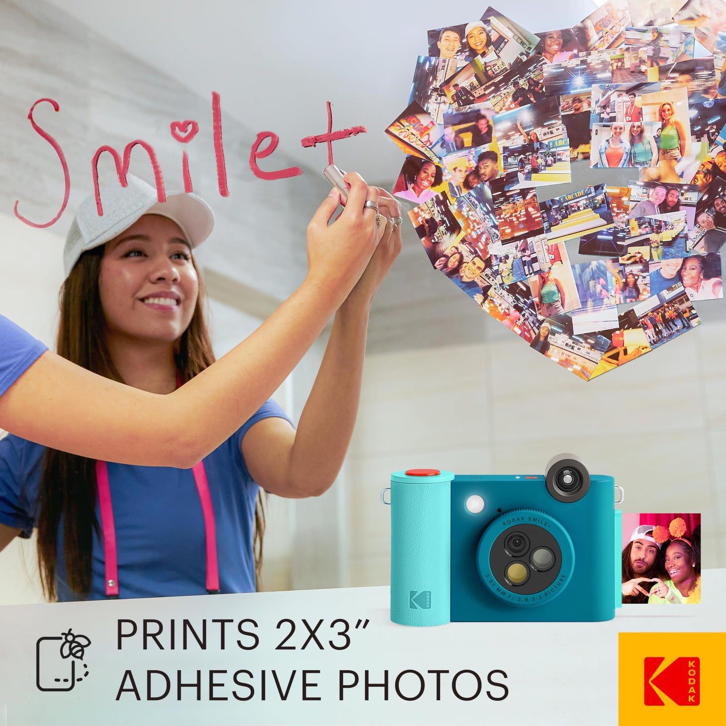 KODAK Smile+ 2-in-1 Digital Instant Print Camera & Wireless Bluetooth Photo Printer - 10MP, Special-Effect Rotating Lens, Zink 2x3” Sticky-Back Photos, Print via Fun App from Smart Devices - Fuchsia