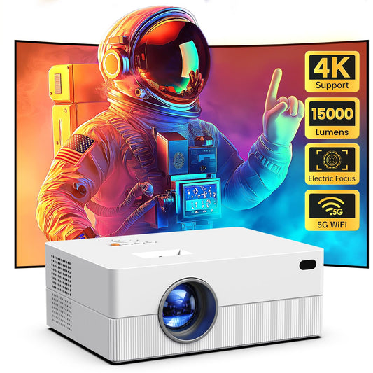 [Electric Focus] Mini Projector with WiFi and Bluetooth, Native 1080P Portable Projector Supported 4K, 15000L Outdoor Projector for Home Theater, Compatible with iOS, Android, TV Stick, HDMI, USB