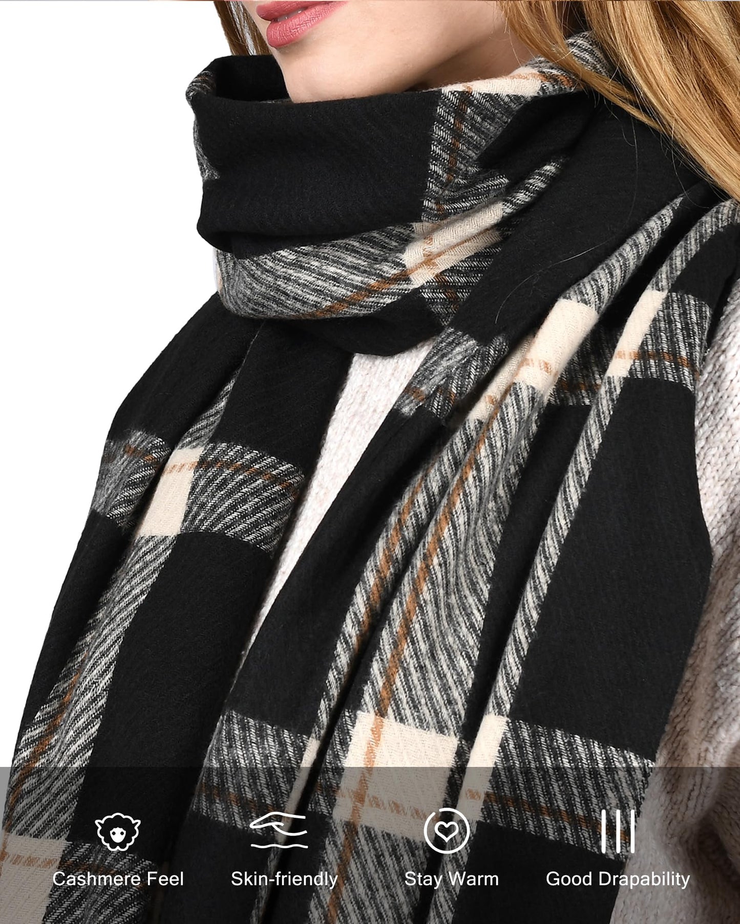 FURTALK Winter Scarf for Women Shawl Cashmere Feel Tassel Plaid Large Oversized Scarves Wraps