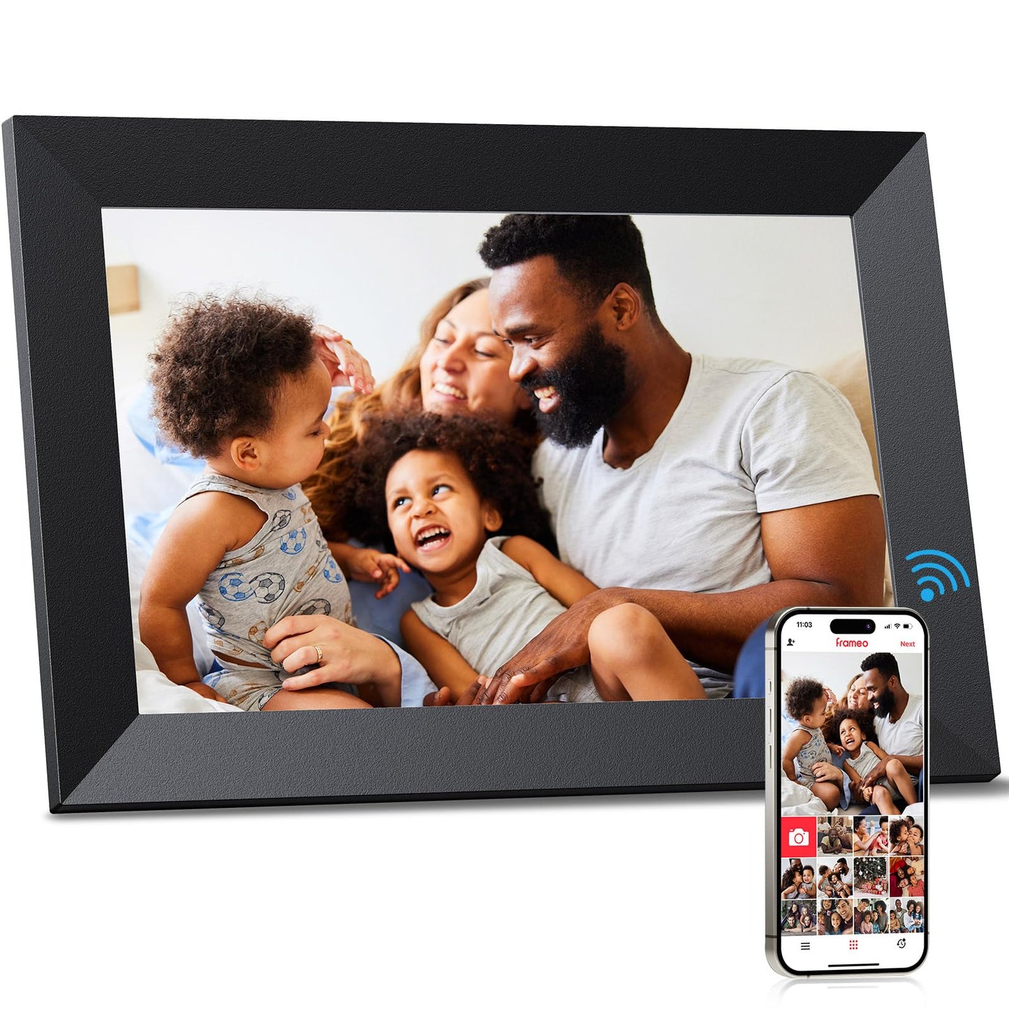 Frameo Digital Picture Frame WiFi 10.1inch Digital Photo Frame,Electronic Photo Frame Load from Phone,1280x800 IPS Touch Screen HD Display,Auto-Rotate,Share Photos/Video-Great Gift(Brown Wood)