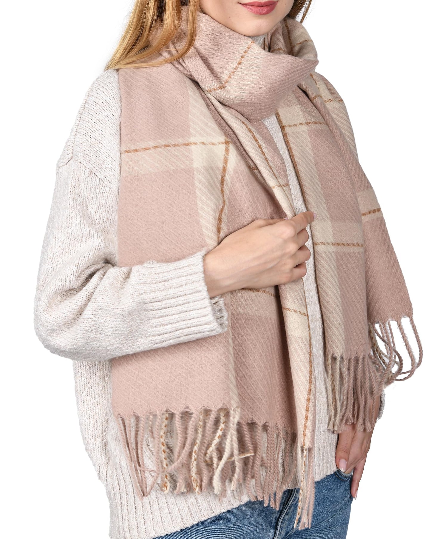 FURTALK Winter Scarf for Women Shawl Cashmere Feel Tassel Plaid Large Oversized Scarves Wraps