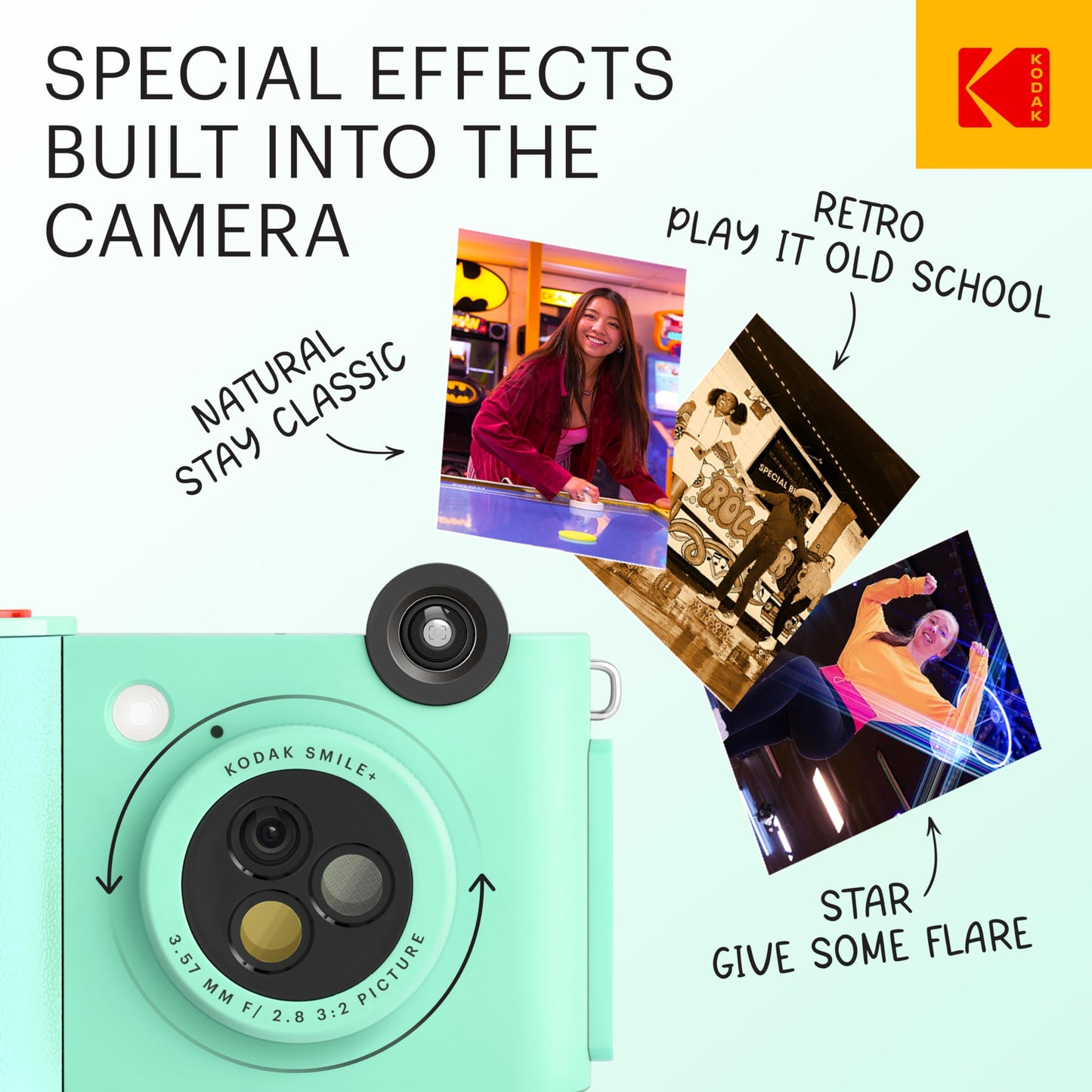 KODAK Smile+ 2-in-1 Digital Instant Print Camera & Wireless Bluetooth Photo Printer - 10MP, Special-Effect Rotating Lens, Zink 2x3” Sticky-Back Photos, Print via Fun App from Smart Devices - Fuchsia