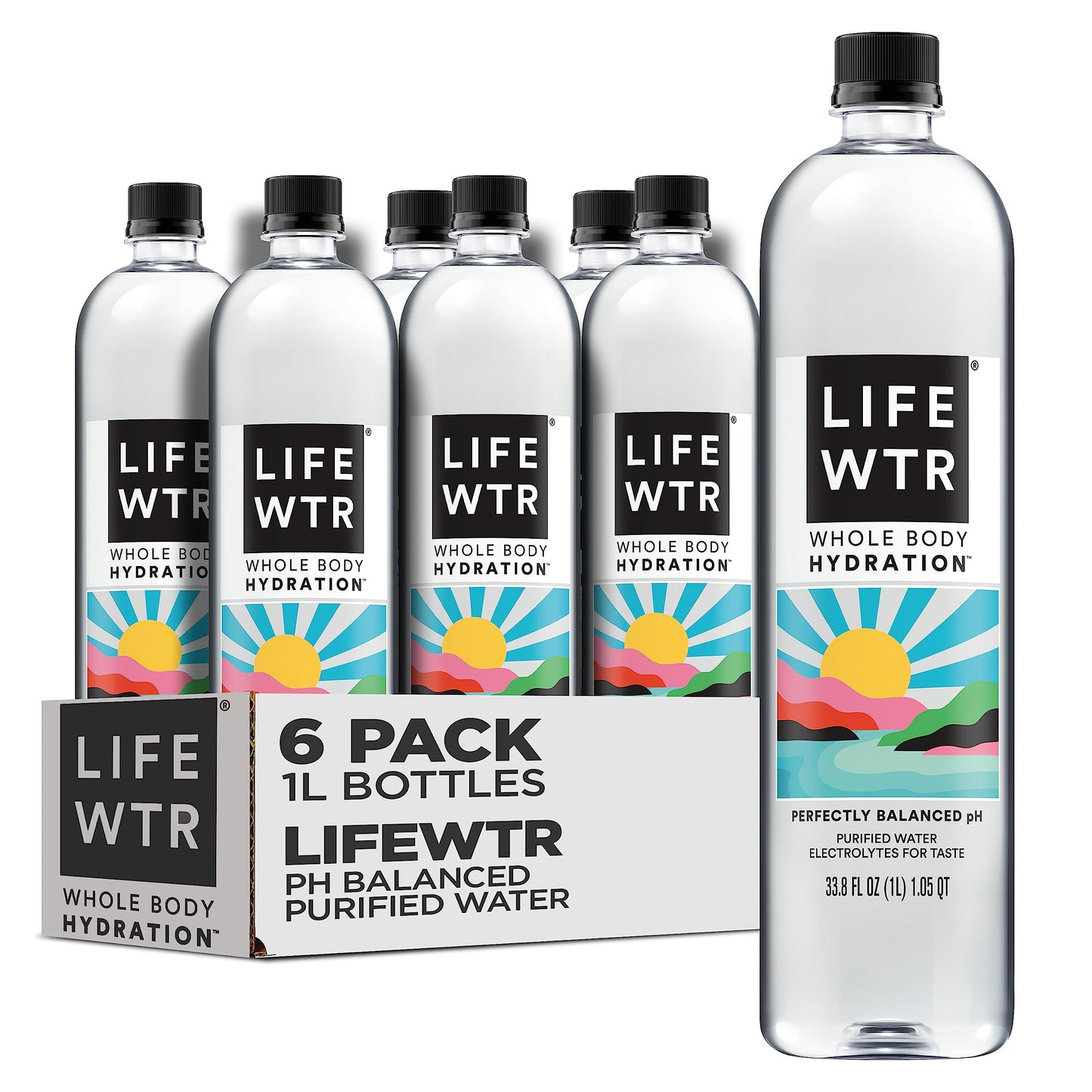 LIFEWTR Premium Purified Water pH Balanced with Electrolytes, 100% recycled plastic bottles, 16.9 Fl Oz Bottles, 500ml (Pack of 12)