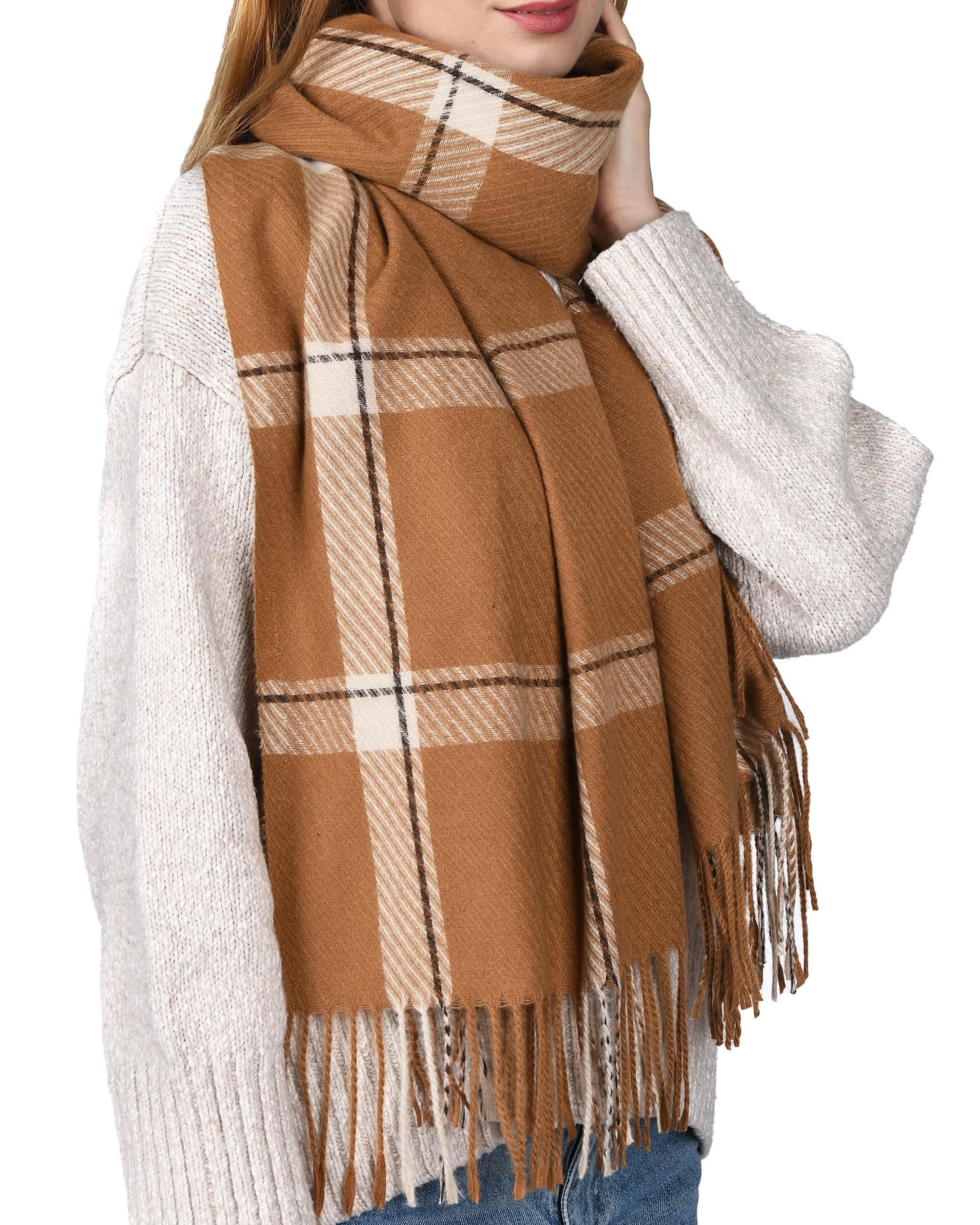 FURTALK Winter Scarf for Women Shawl Cashmere Feel Tassel Plaid Large Oversized Scarves Wraps