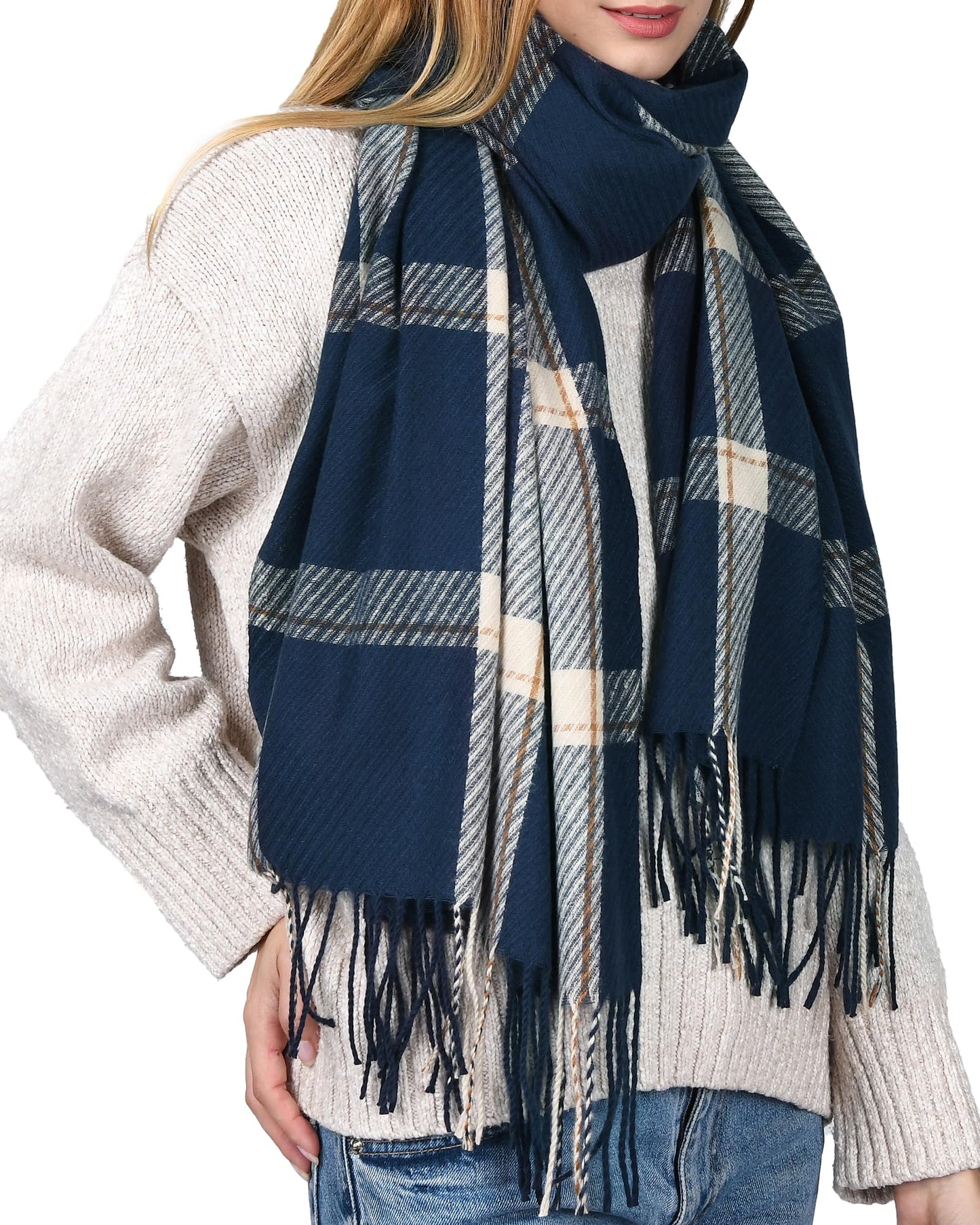 FURTALK Winter Scarf for Women Shawl Cashmere Feel Tassel Plaid Large Oversized Scarves Wraps