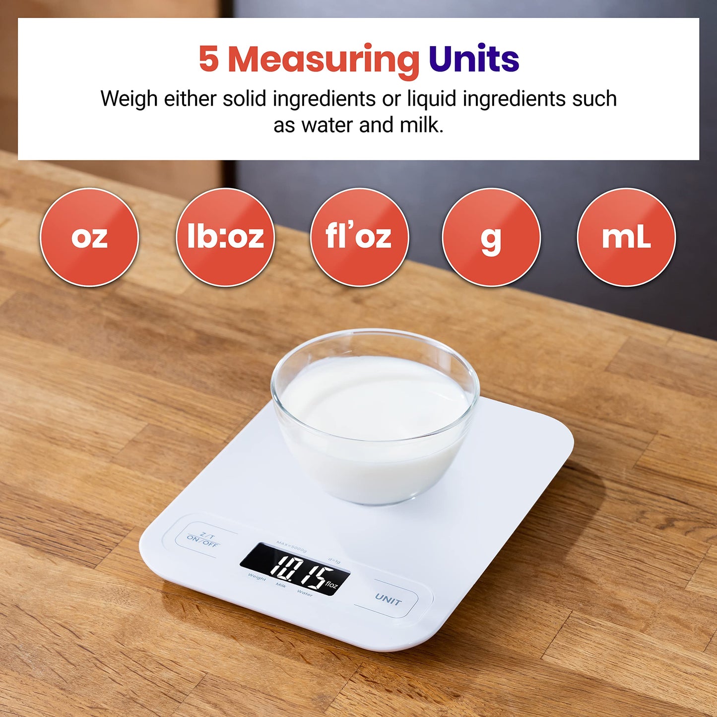 Etekcity Food Kitchen Scale, Digital Grams and Ounces for Weight Loss, Baking, Cooking, Keto and Meal Prep, LCD Display, Medium, 304 Stainless Steel