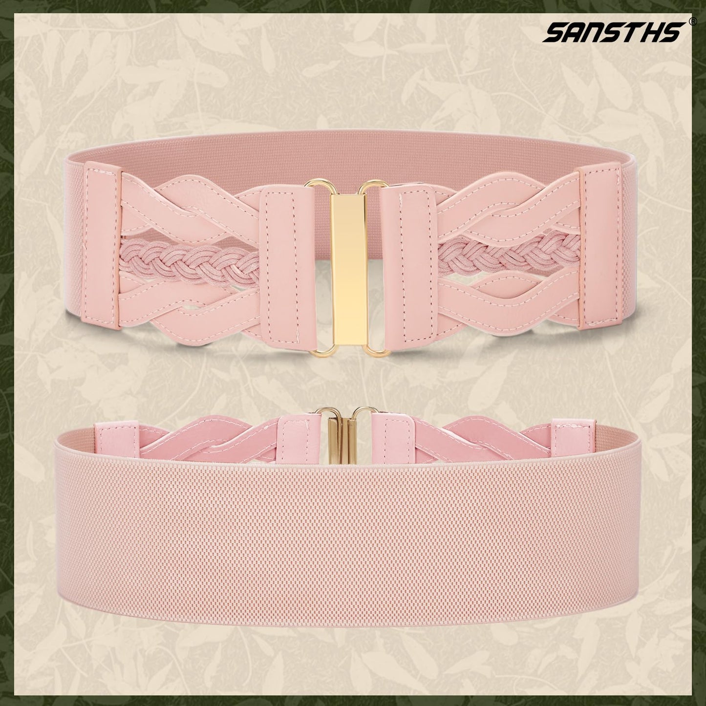 SANSTHS Vintage Stretchy Belt for Women, Womens Wide Elastic Belts for Dresses Coats, Fashion Womens Belts with Gold Buckle