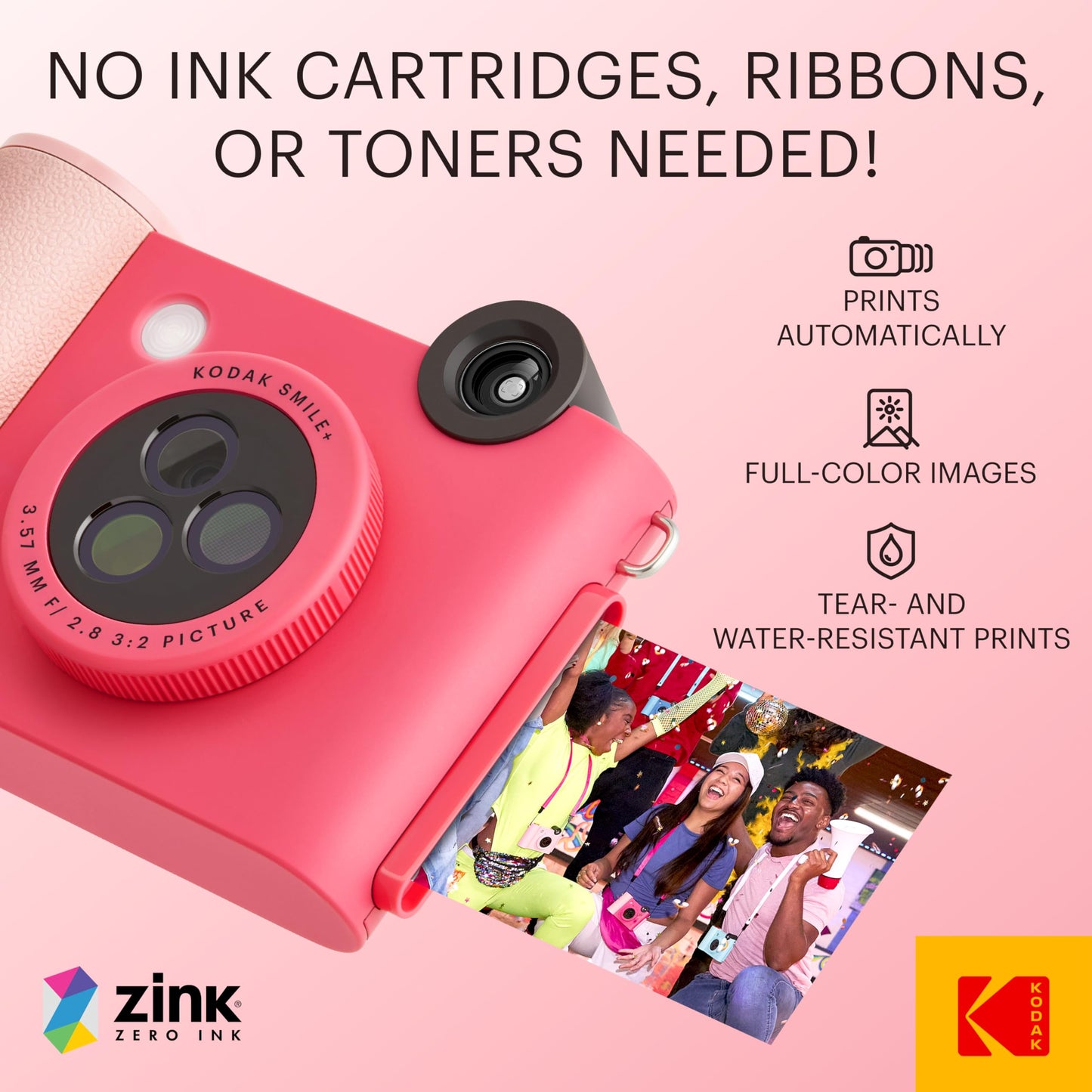 KODAK Smile+ 2-in-1 Digital Instant Print Camera & Wireless Bluetooth Photo Printer - 10MP, Special-Effect Rotating Lens, Zink 2x3” Sticky-Back Photos, Print via Fun App from Smart Devices - Fuchsia