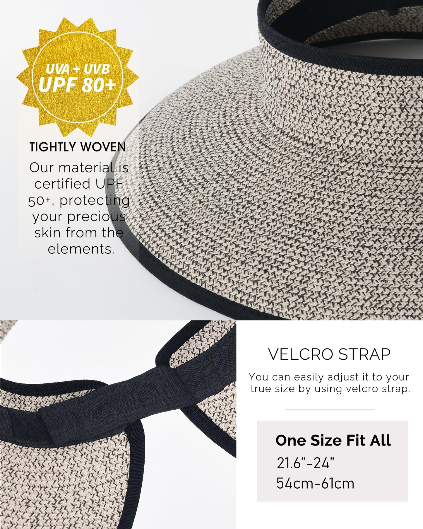 FURTALK Sun Visor Hats for Women Wide Brim Straw Ponytail Summer Beach Hat UV UPF Packable Foldable Travel