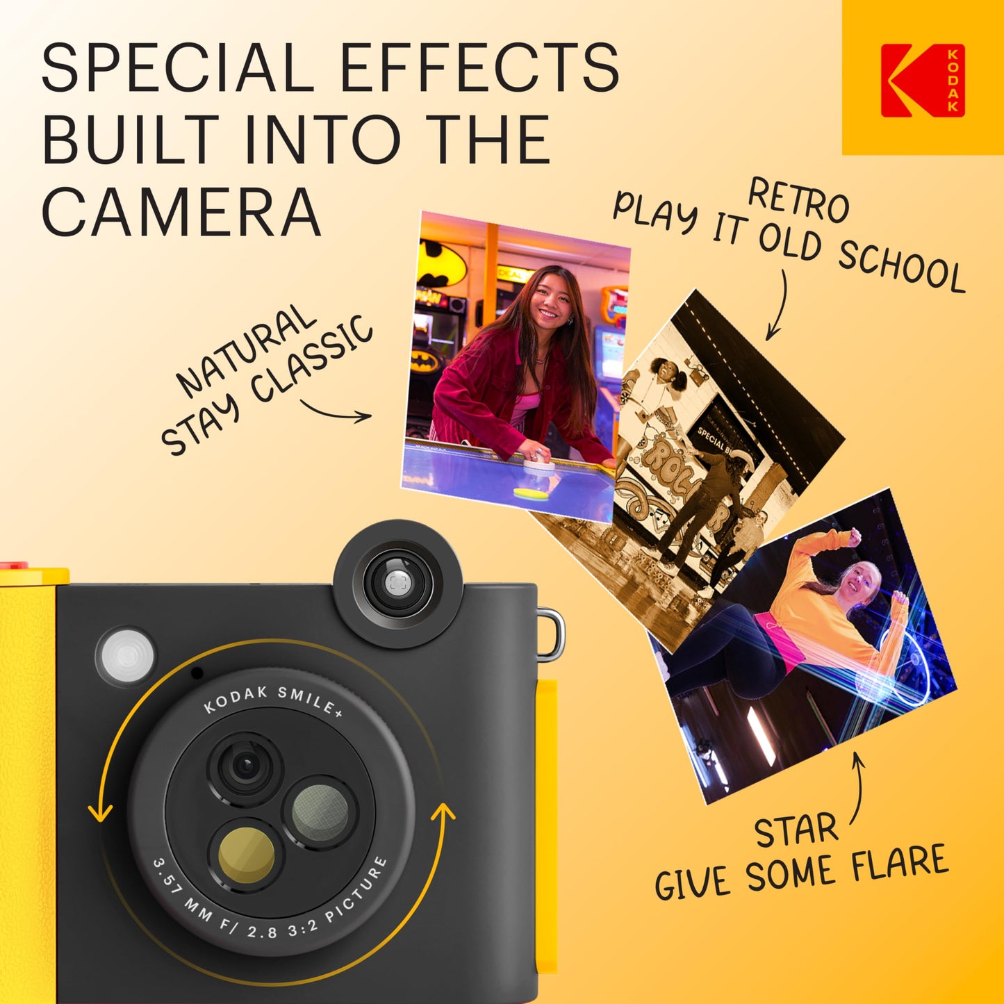 KODAK Smile+ 2-in-1 Digital Instant Print Camera & Wireless Bluetooth Photo Printer - 10MP, Special-Effect Rotating Lens, Zink 2x3” Sticky-Back Photos, Print via Fun App from Smart Devices - Fuchsia