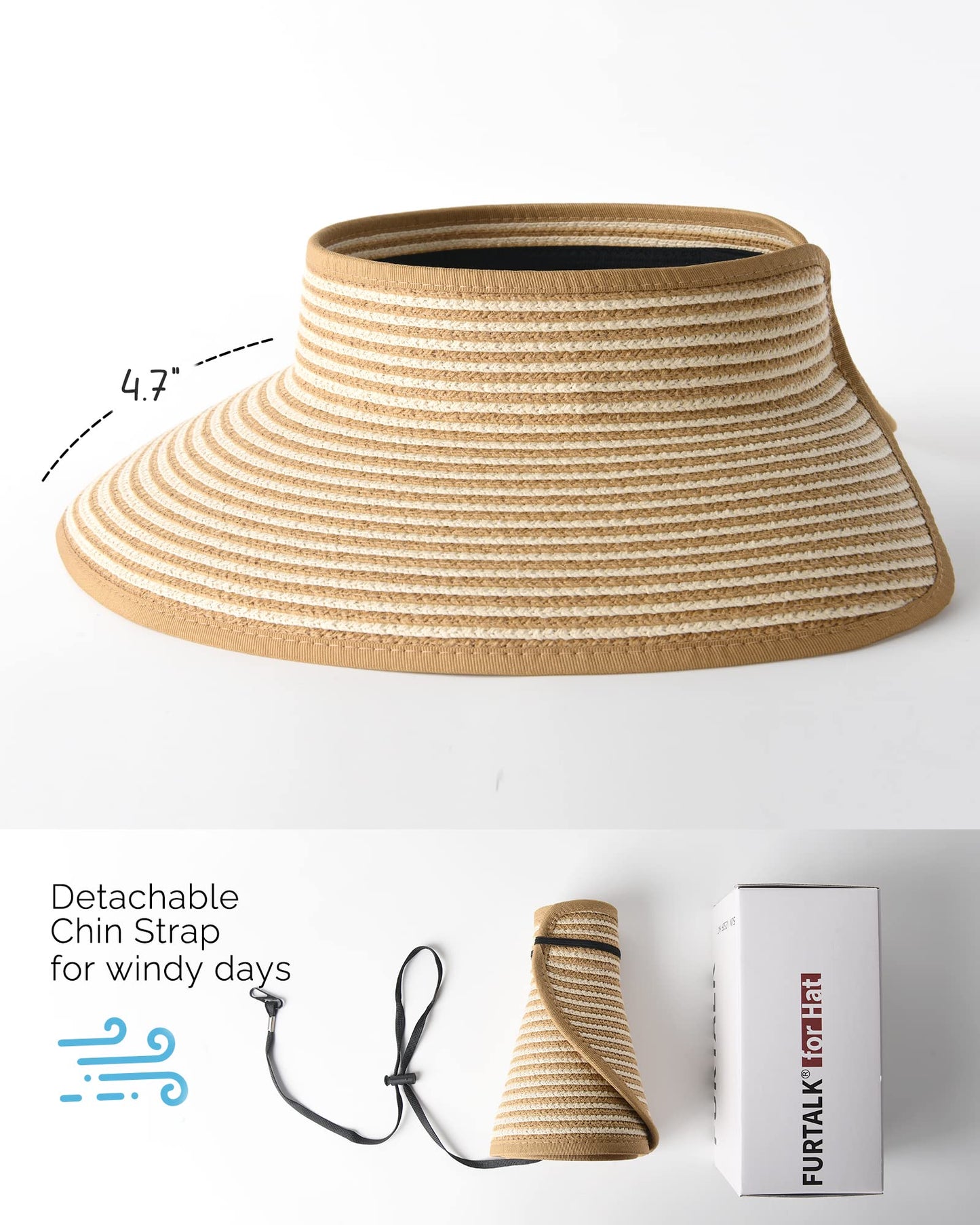 FURTALK Sun Visor Hats for Women Wide Brim Straw Ponytail Summer Beach Hat UV UPF Packable Foldable Travel