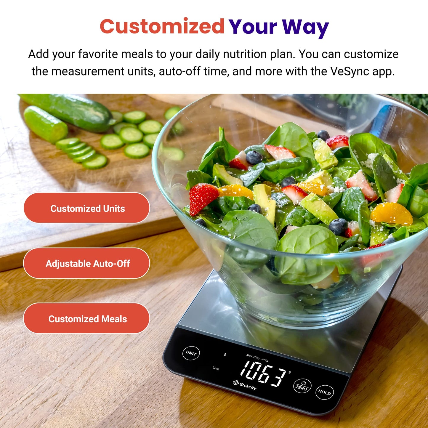 Etekcity Food Kitchen Scale, Digital Grams and Ounces for Weight Loss, Baking, Cooking, Keto and Meal Prep, LCD Display, Medium, 304 Stainless Steel