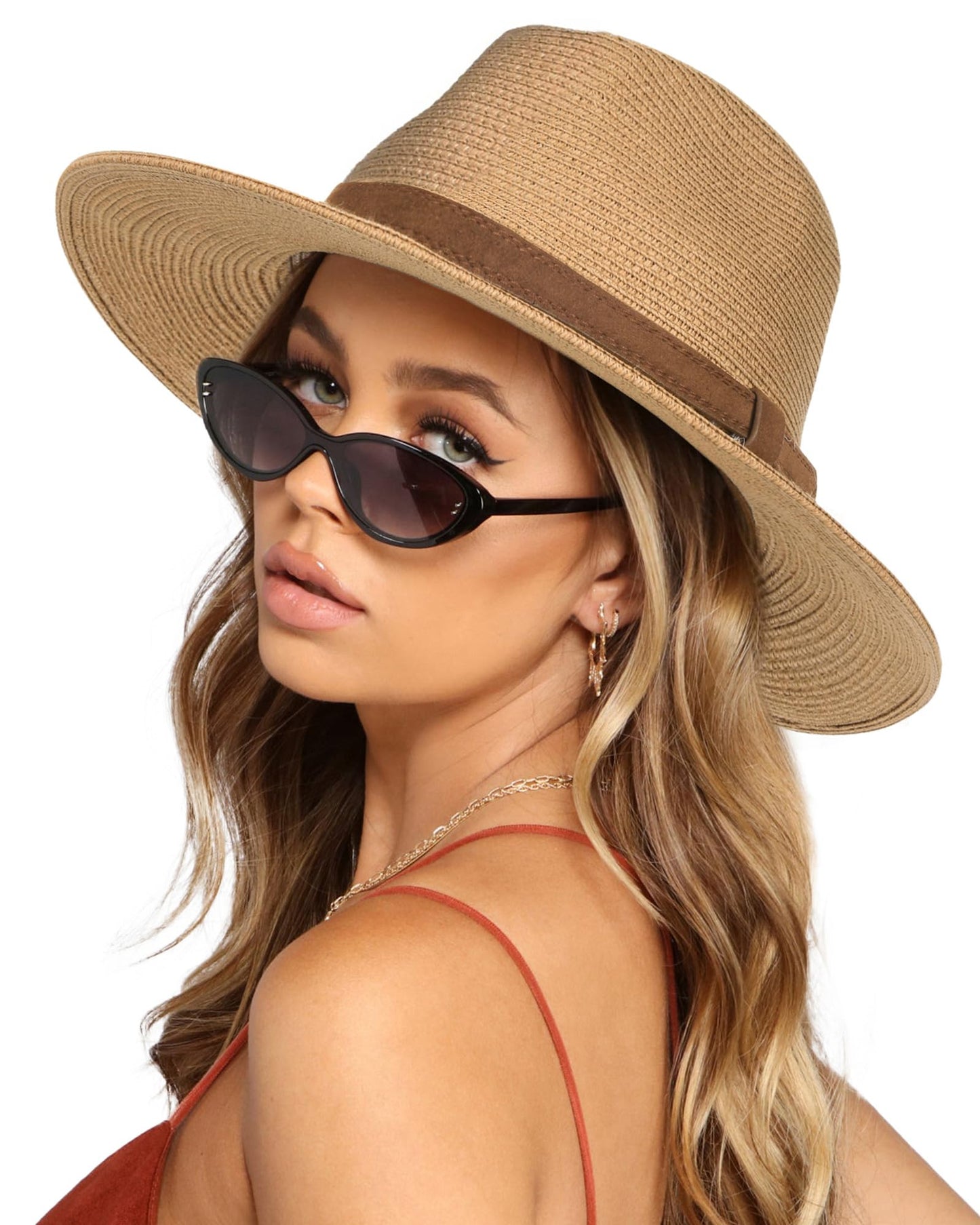 FURTALK Womens Mens Wide Brim Straw Panama Hat Fedora Summer Beach Sun Hat UPF Straw Hat for Women