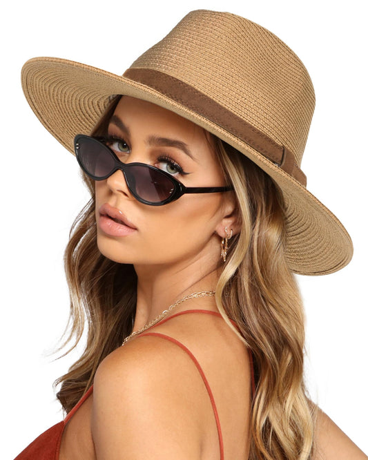 FURTALK Womens Mens Wide Brim Straw Panama Hat Fedora Summer Beach Sun Hat UPF Straw Hat for Women