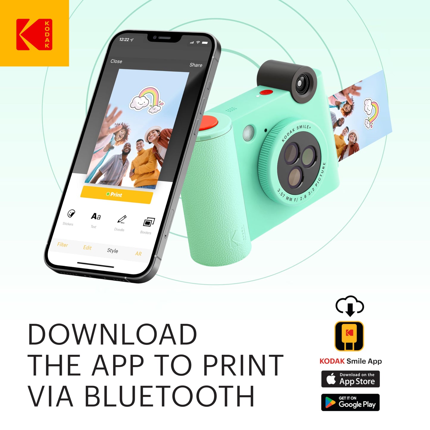 KODAK Smile+ 2-in-1 Digital Instant Print Camera & Wireless Bluetooth Photo Printer - 10MP, Special-Effect Rotating Lens, Zink 2x3” Sticky-Back Photos, Print via Fun App from Smart Devices - Fuchsia