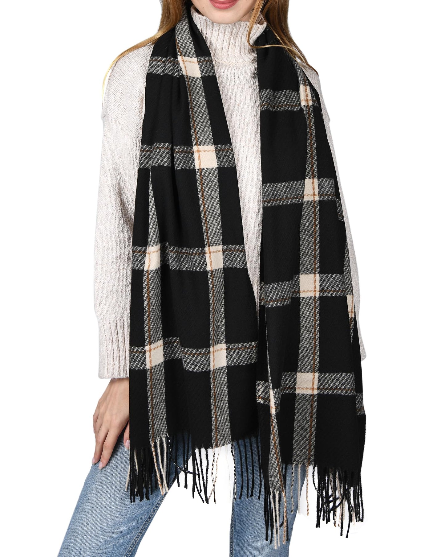 FURTALK Winter Scarf for Women Shawl Cashmere Feel Tassel Plaid Large Oversized Scarves Wraps