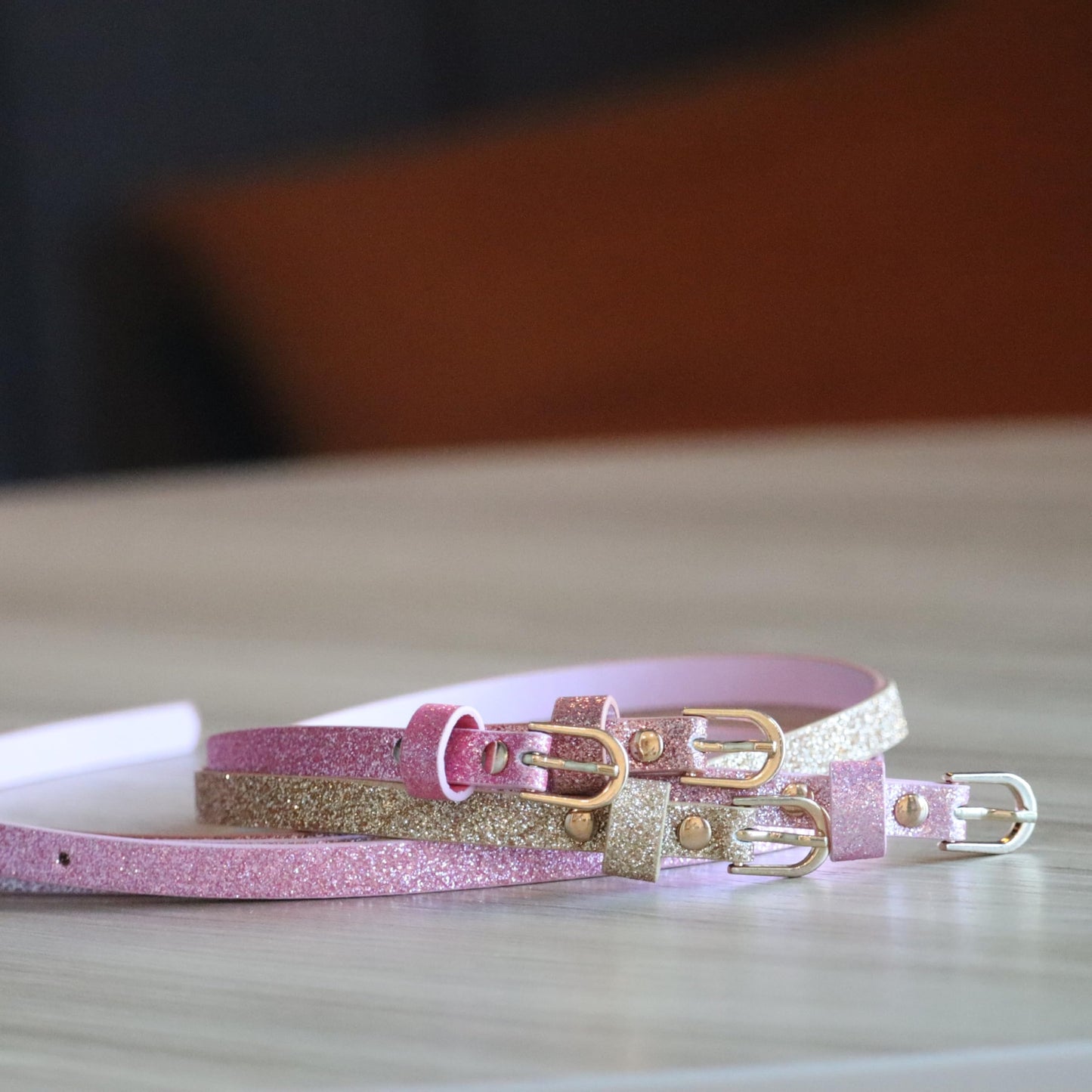 Kids Ultra-Skinny Sparkly Belt, Ages 4-7 Years and 8-14 Years, Stylish Glitter Belt for Girls