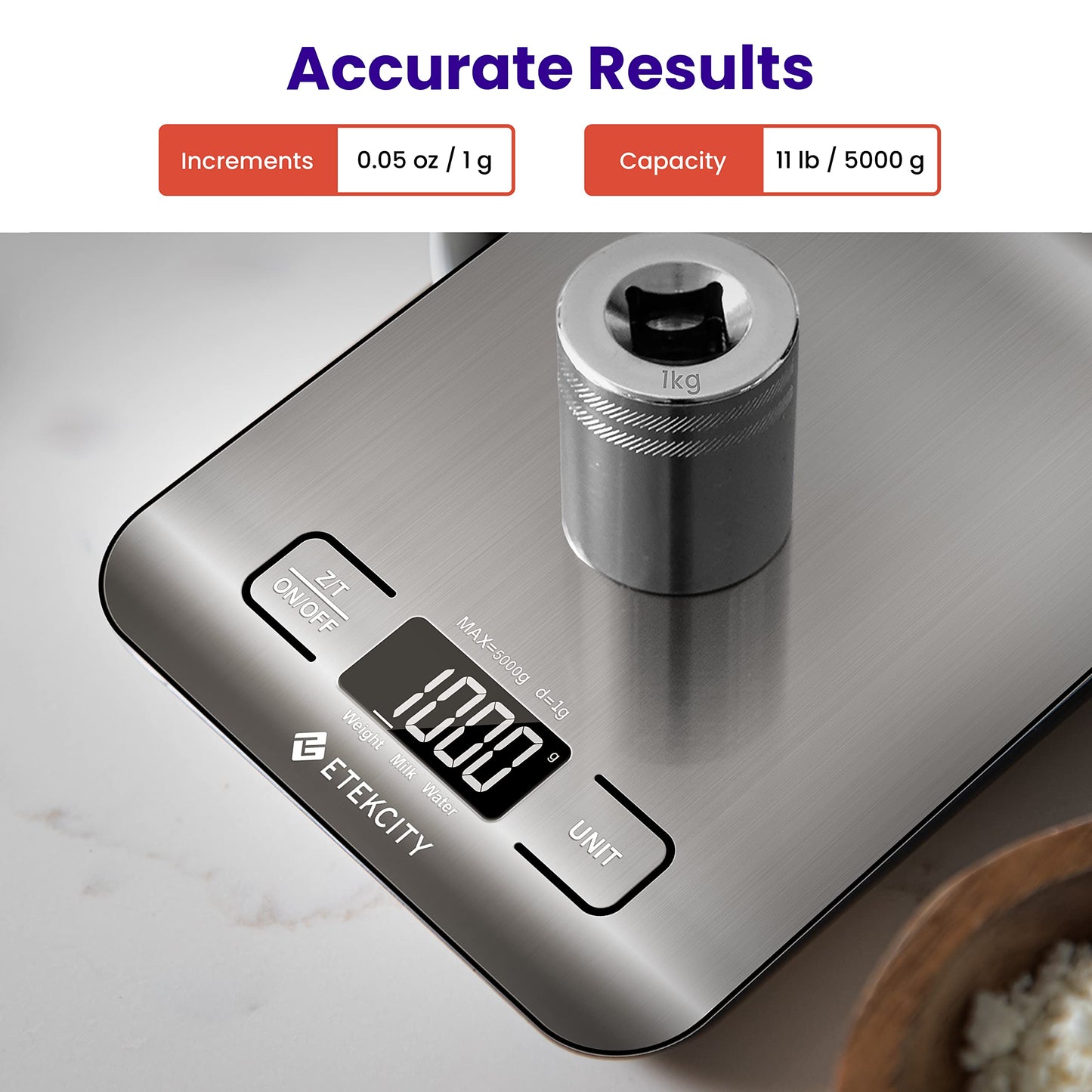 Etekcity Food Kitchen Scale, Digital Grams and Ounces for Weight Loss, Baking, Cooking, Keto and Meal Prep, LCD Display, Medium, 304 Stainless Steel