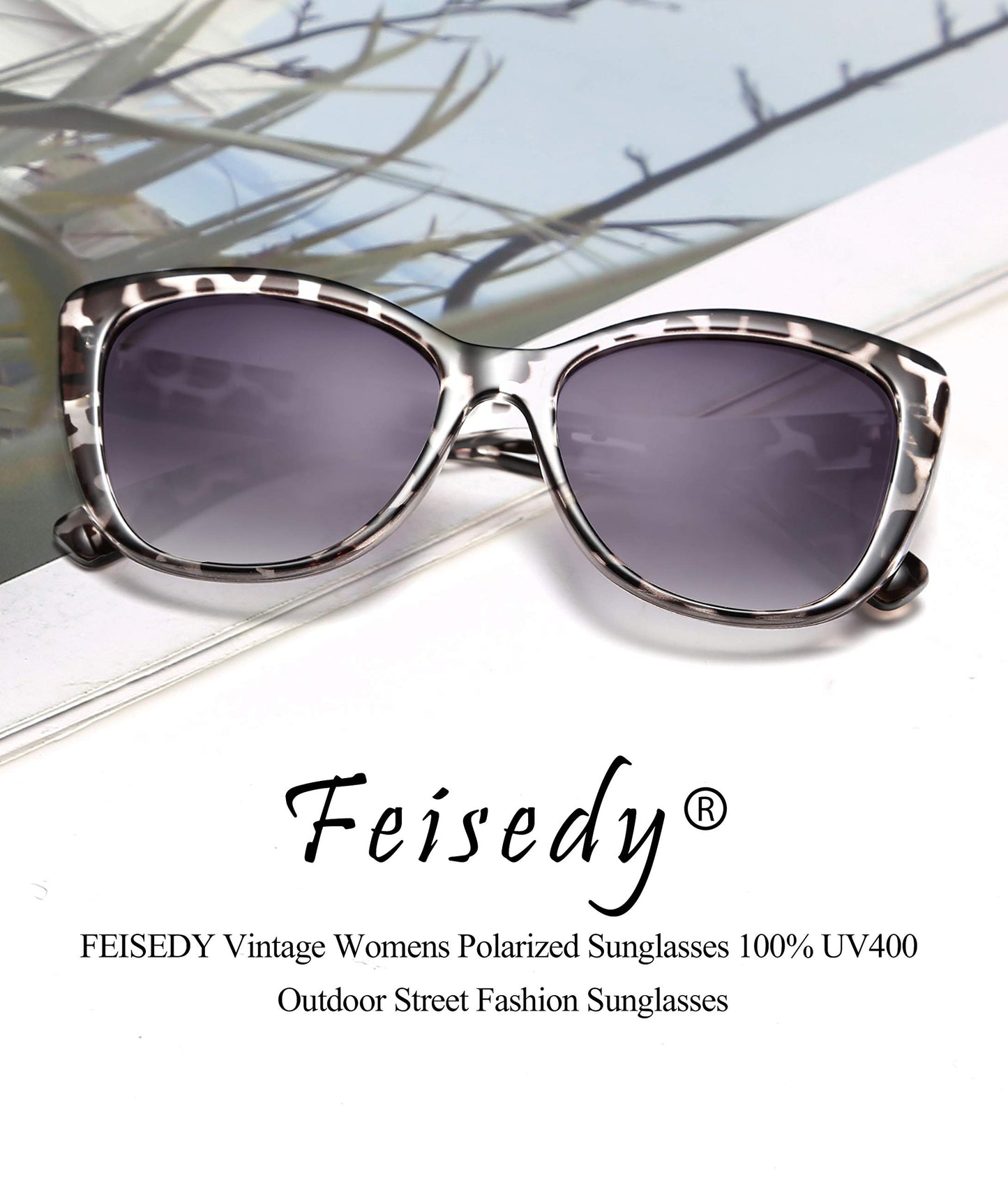 FEISEDY Polarized Vintage Sunglasses American Womens Square Jackie O Cat Eye Sunglasses B2451