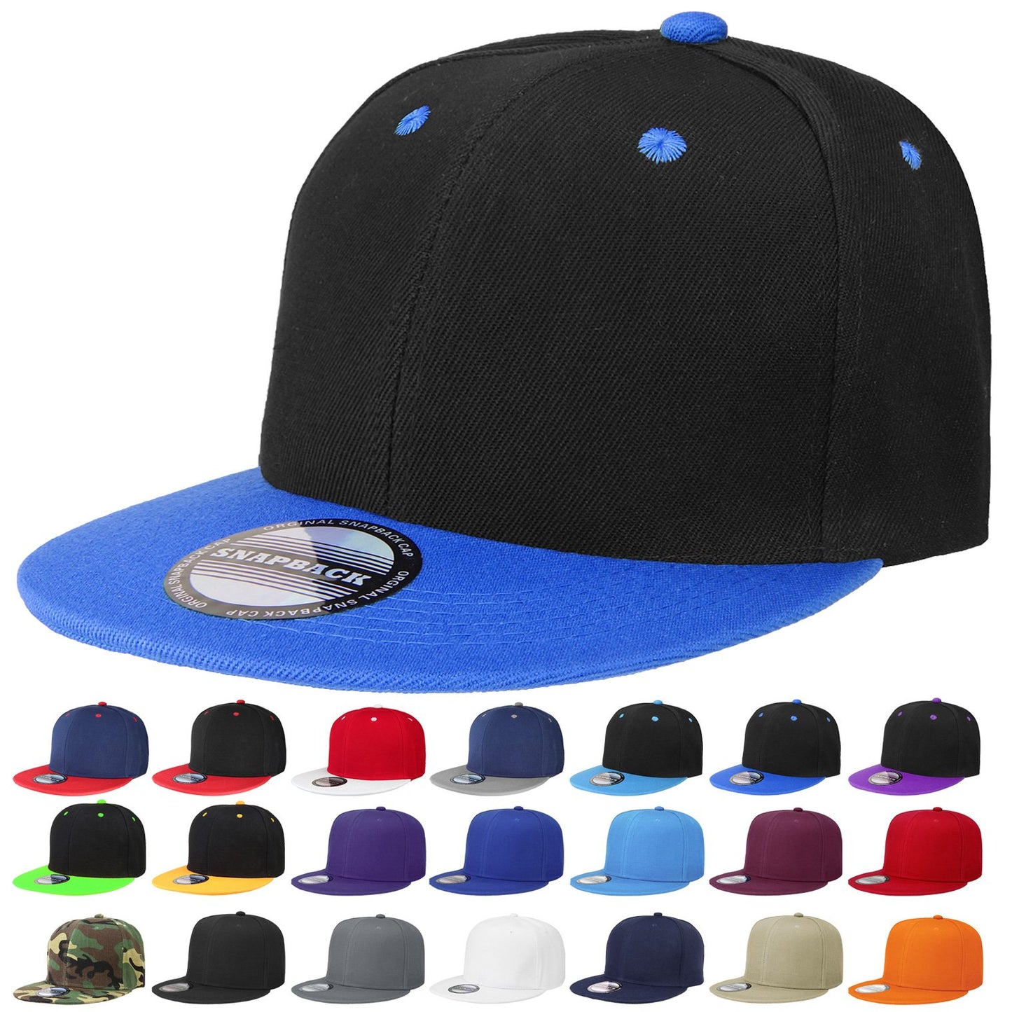 Classic Snapback Hat Cap Hip Hop Style Flat Bill Blank Solid Color Adjustable Size