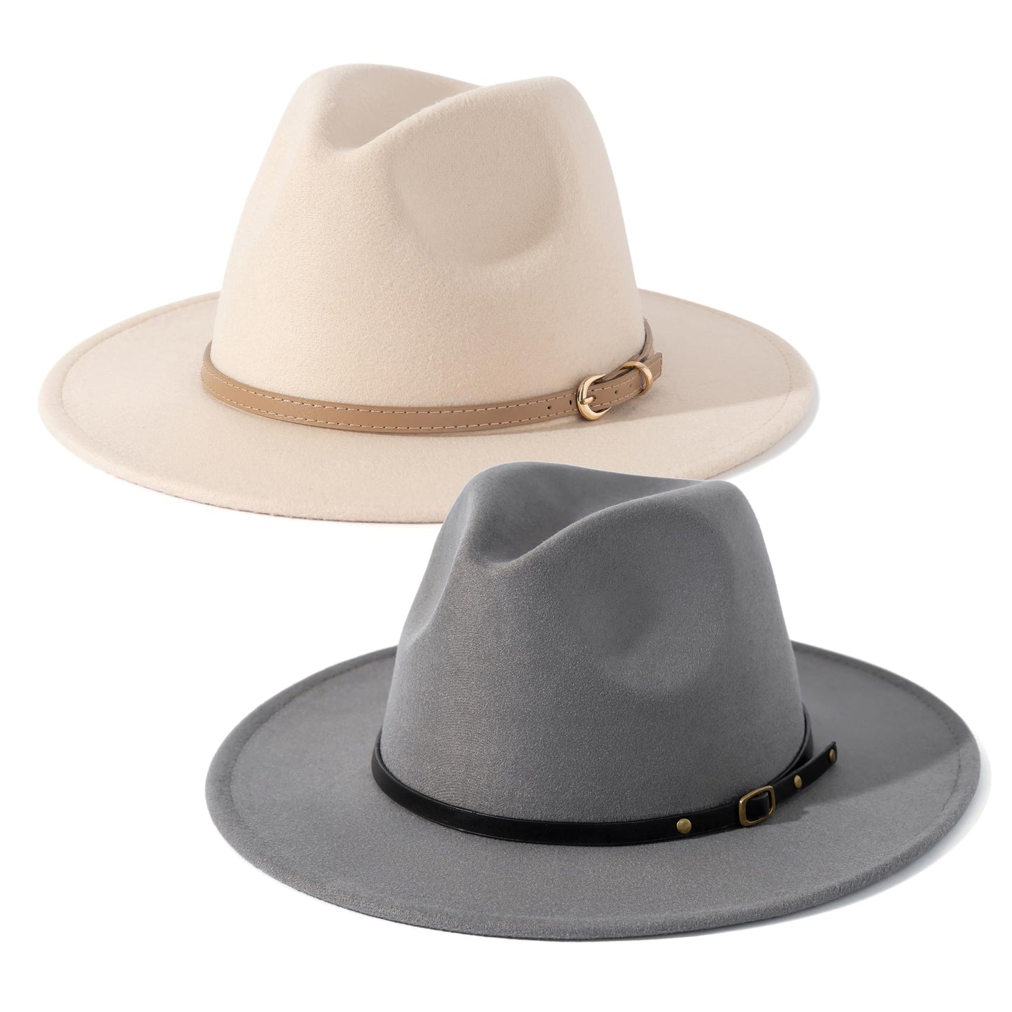 Lisianthus 2 Pack Women & Men Classic Wide Brim Belt Buckle Fedora Hat