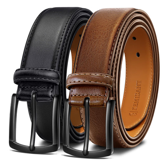 KEMISANT Men Belt 2Pack – Genuine Leather Belt for Men Dress Casual Golf Jeans 1 3/8"