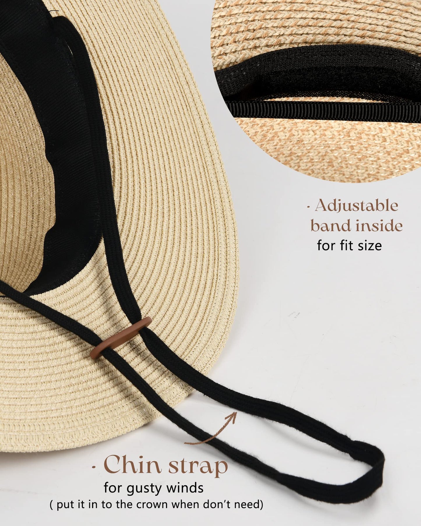 FURTALK Womens Mens Wide Brim Straw Panama Hat Fedora Summer Beach Sun Hat UPF Straw Hat for Women