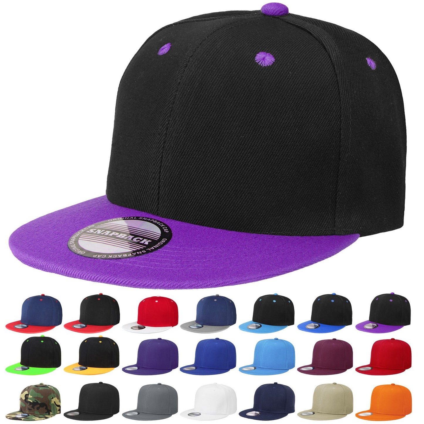 Classic Snapback Hat Cap Hip Hop Style Flat Bill Blank Solid Color Adjustable Size